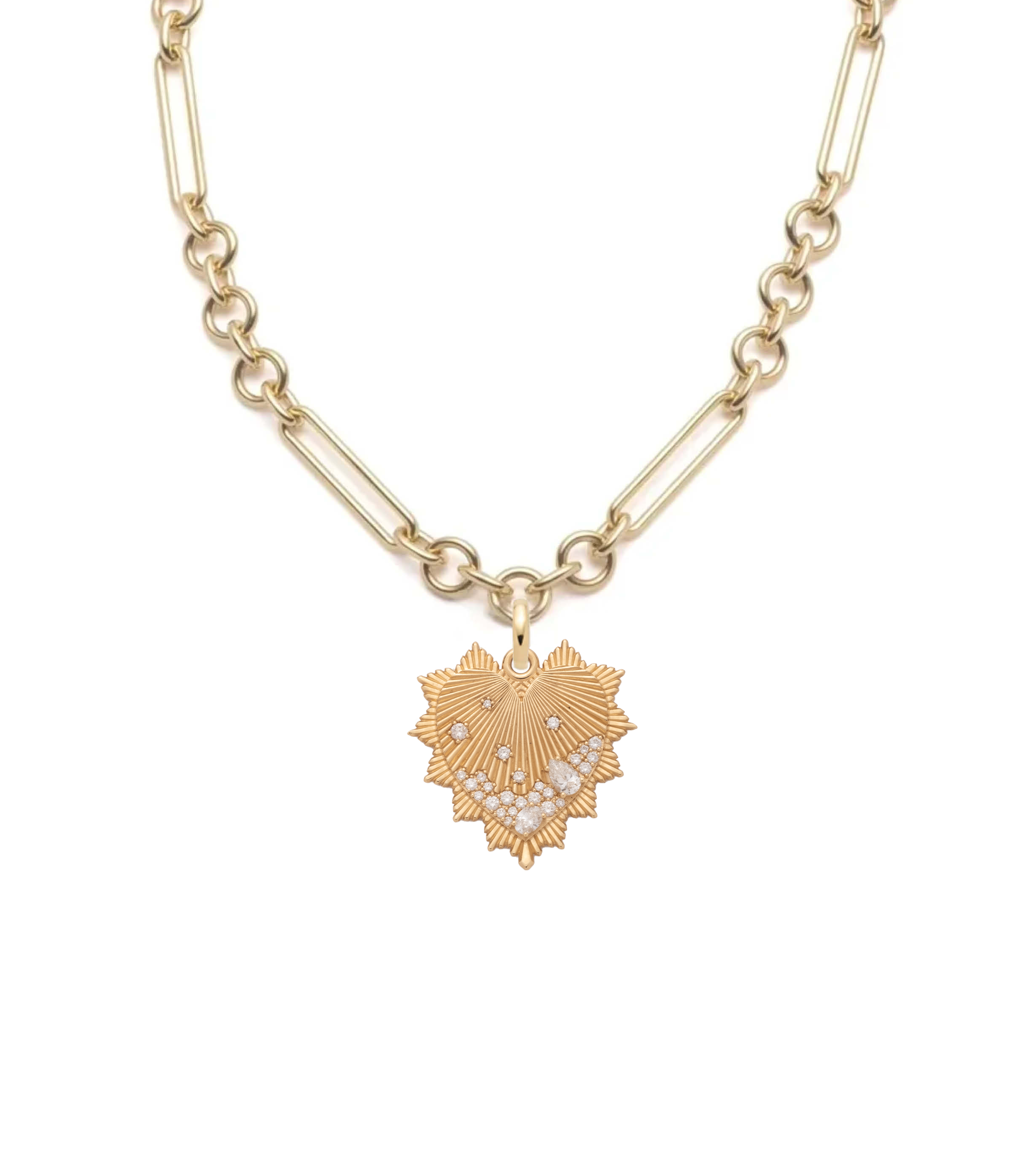 Heart Love Token Mixed Clip Necklace - 14K Yellow Gold with Diamond Accents | Perfect for Valentine's Day Gifts, Anniversary Presents & Romantic Occasions