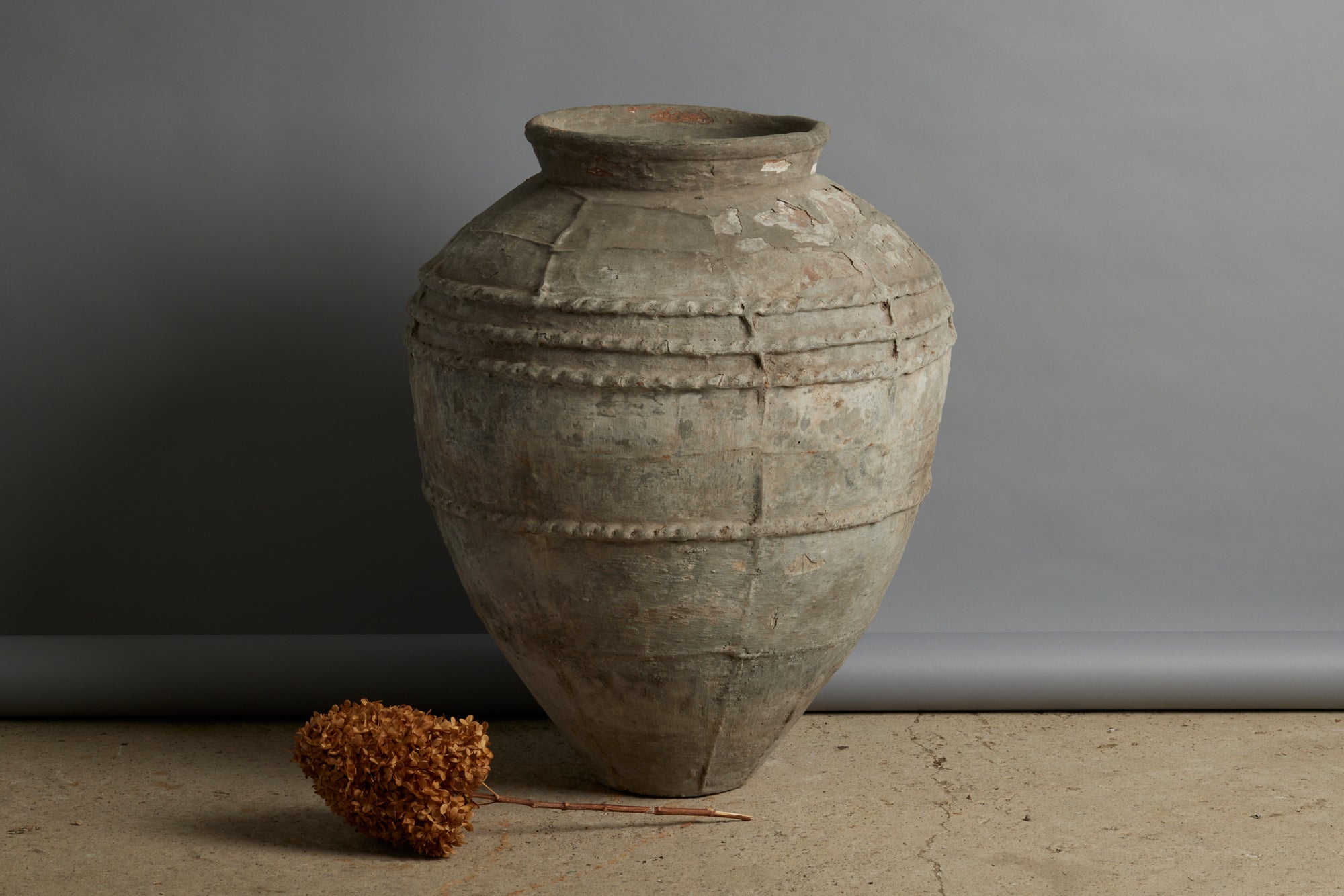 Handmade Borneo Terra Cotta Jar with 4 Decorative Bands & Vertical Ribbing - Authentic Ethnic Pottery for Home Decor, Planters & Cultural Displays