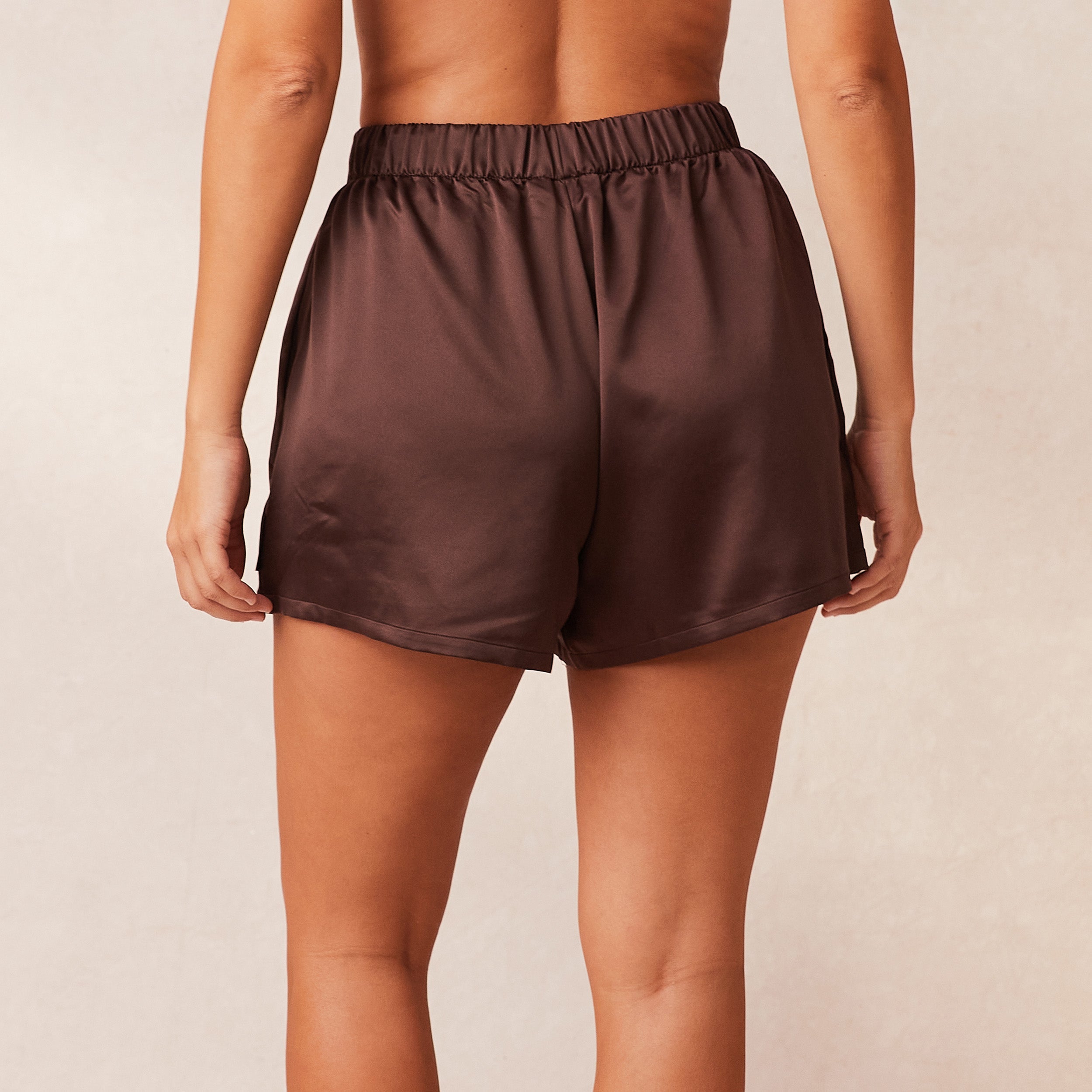 Women's Classic Satin Pajama Shorts - Soft & Comfortable Sleepwear for Summer - Chocolate Brown (Perfect for Lounge, Vacation & Bedtime)