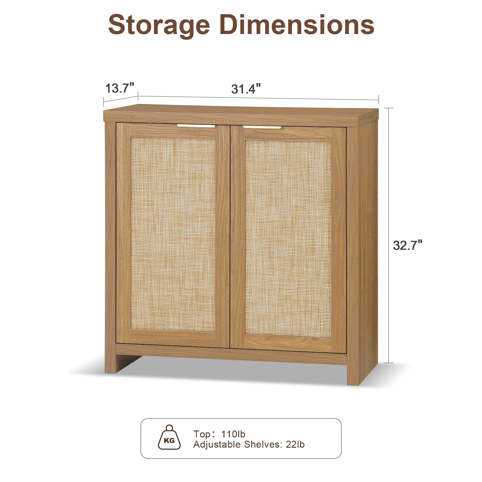 Hampstead Storage Sideboard Cabinet with Rattan Doors - Buffet Kitchen Cabinet with Adjustable Shelves, Accent Cupboard Console for Living Room & Hallway (Weathered Oak) - Perfect for Dining Room Storage, Entryway Organization & Home Decor