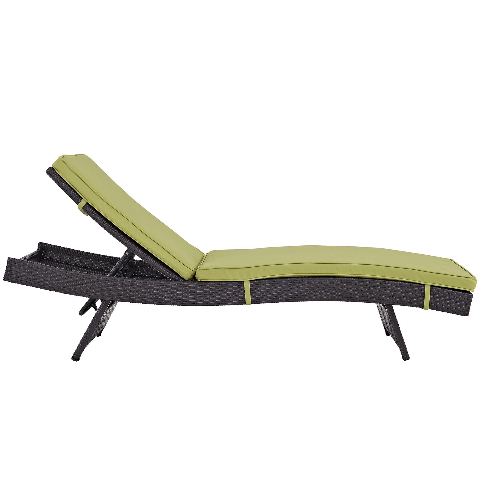 Modway Convene Wicker Rattan Outdoor Patio Chaise Lounge Chairs Set of 4 - Espresso & Peridot Color for Poolside, Garden, and Backyard Relaxation