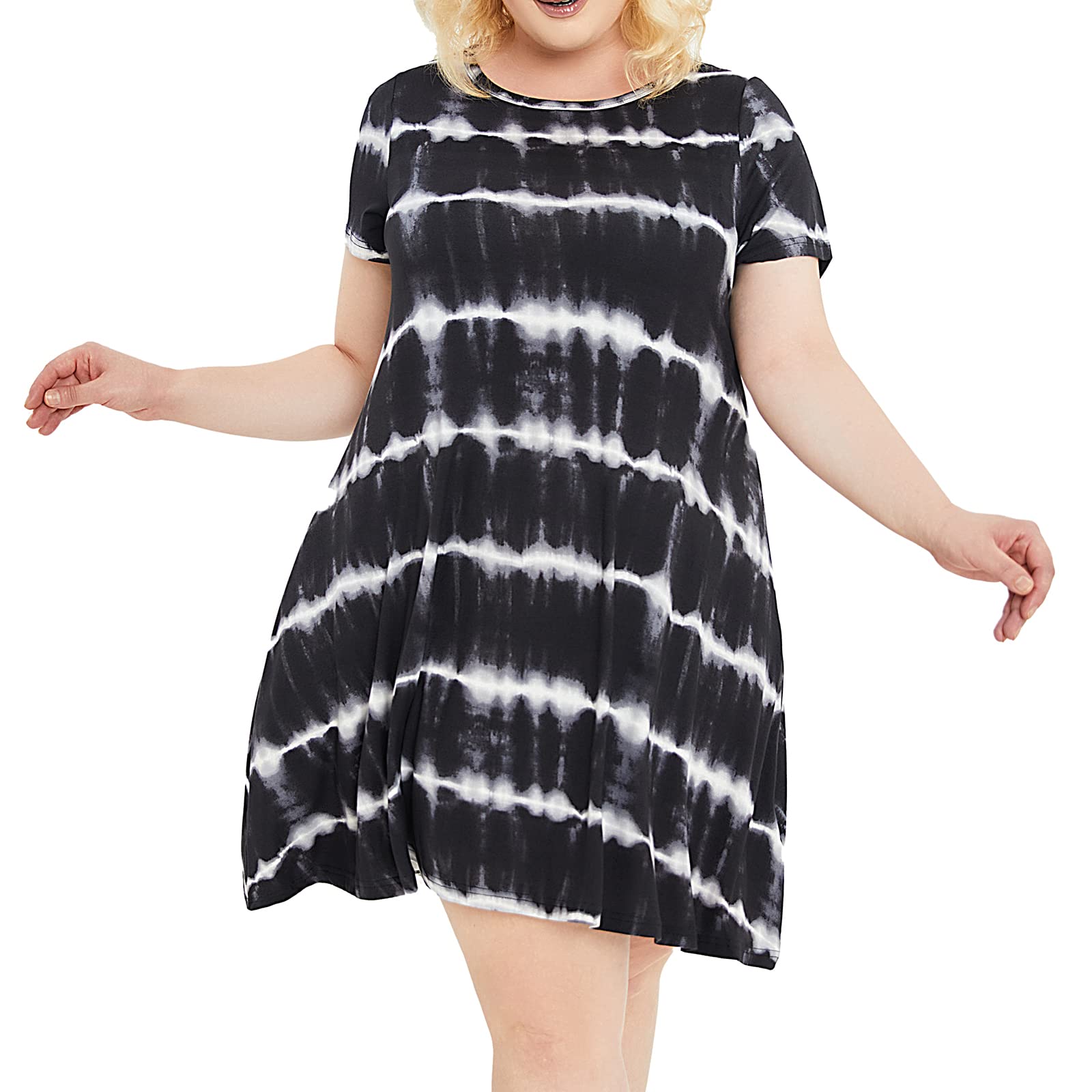 2023 Women's Plus Size Casual T-Shirt Dress - Short Sleeve Swing Tunic Summer Dress for Beach, Vacation & Everyday Wear