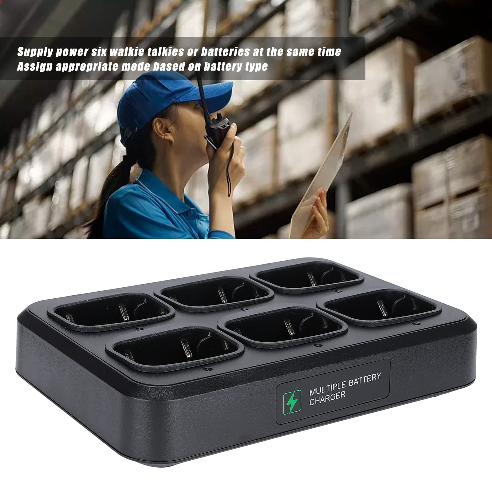 6-in-1 Multi-Unit Charging Station with LED Display & EU Adapter - Fast Charger for Retevis RT8 RT81 RT82 RT83 RT87 RT50 Walkie Talkies - Perfect for Security Teams, Construction Sites & Outdoor Adventures