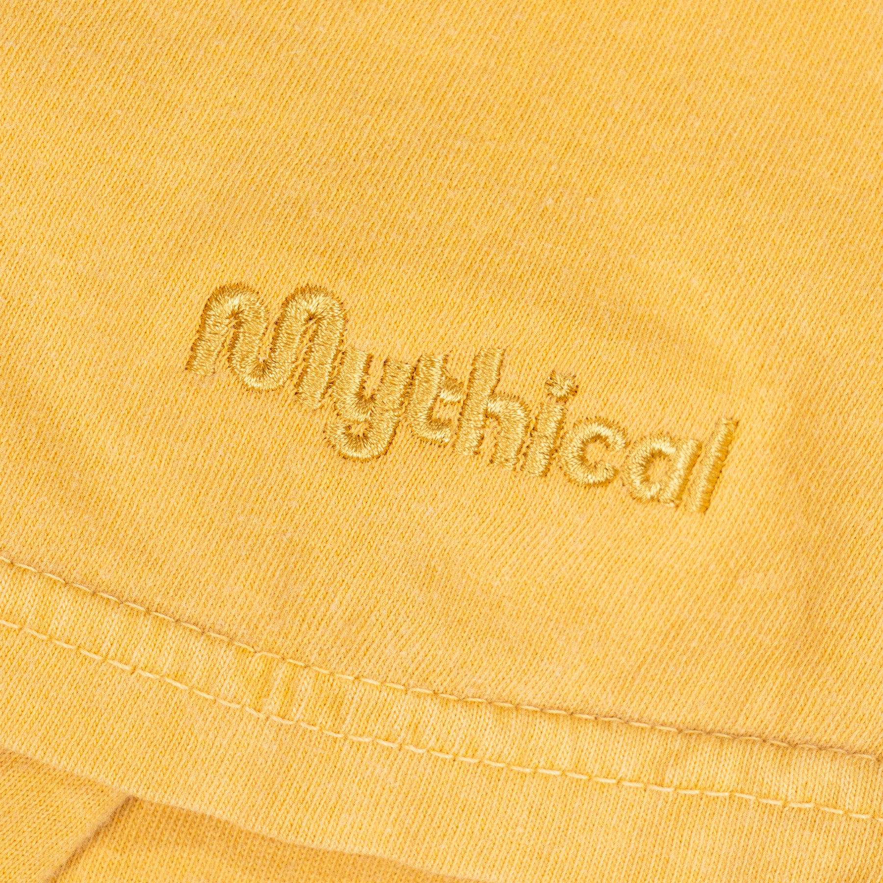 Mythical Embroidered T-Shirt for Men & Women | Soft Cotton Mustard Yellow Tee | Casual Wear, Street Style & Festival Outfits