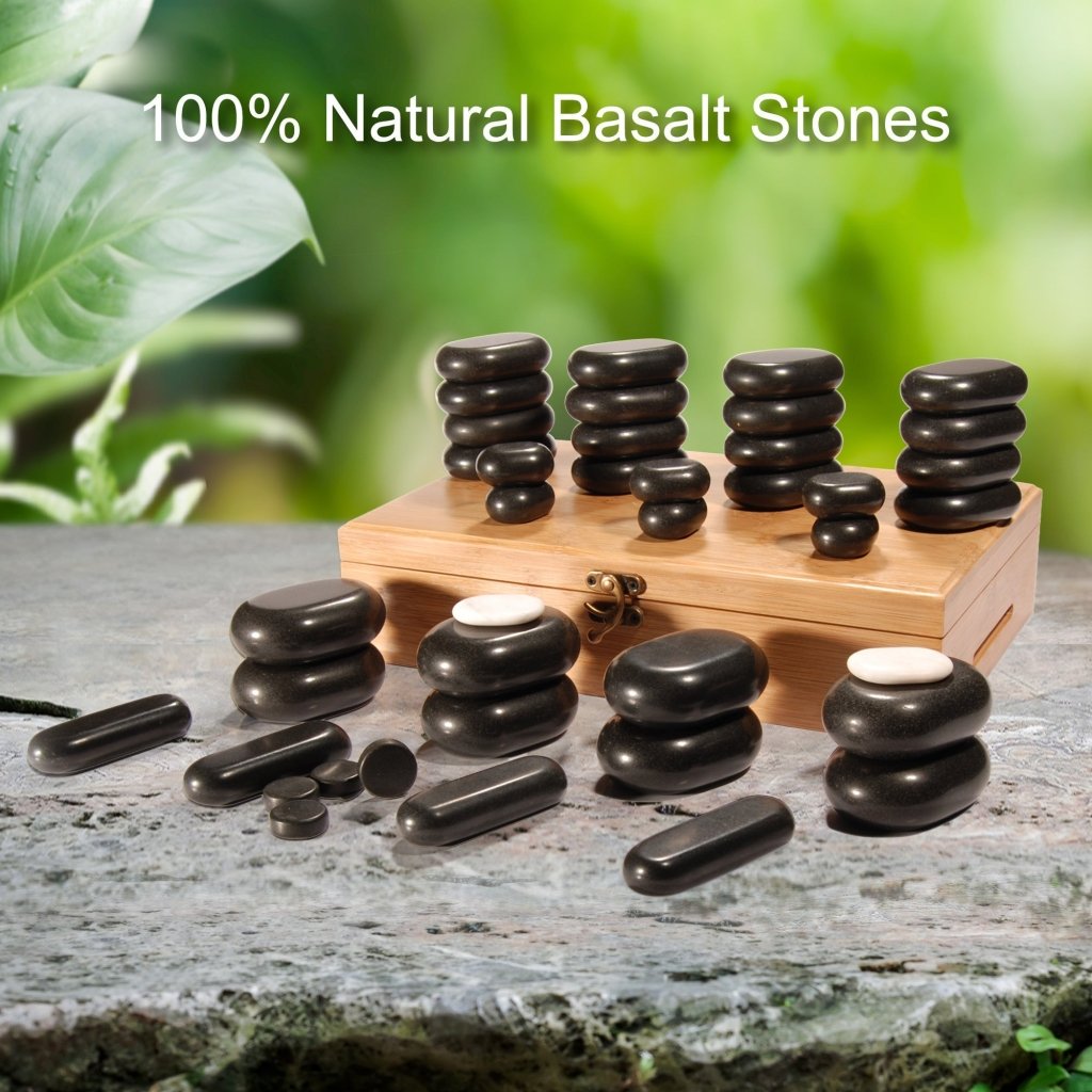 Deluxe 40-Piece Hot Stone Massage Kit with Black Lava Basalt Rocks - Professional Full Body Relaxation for Spa, Home Therapy & Couples Massage