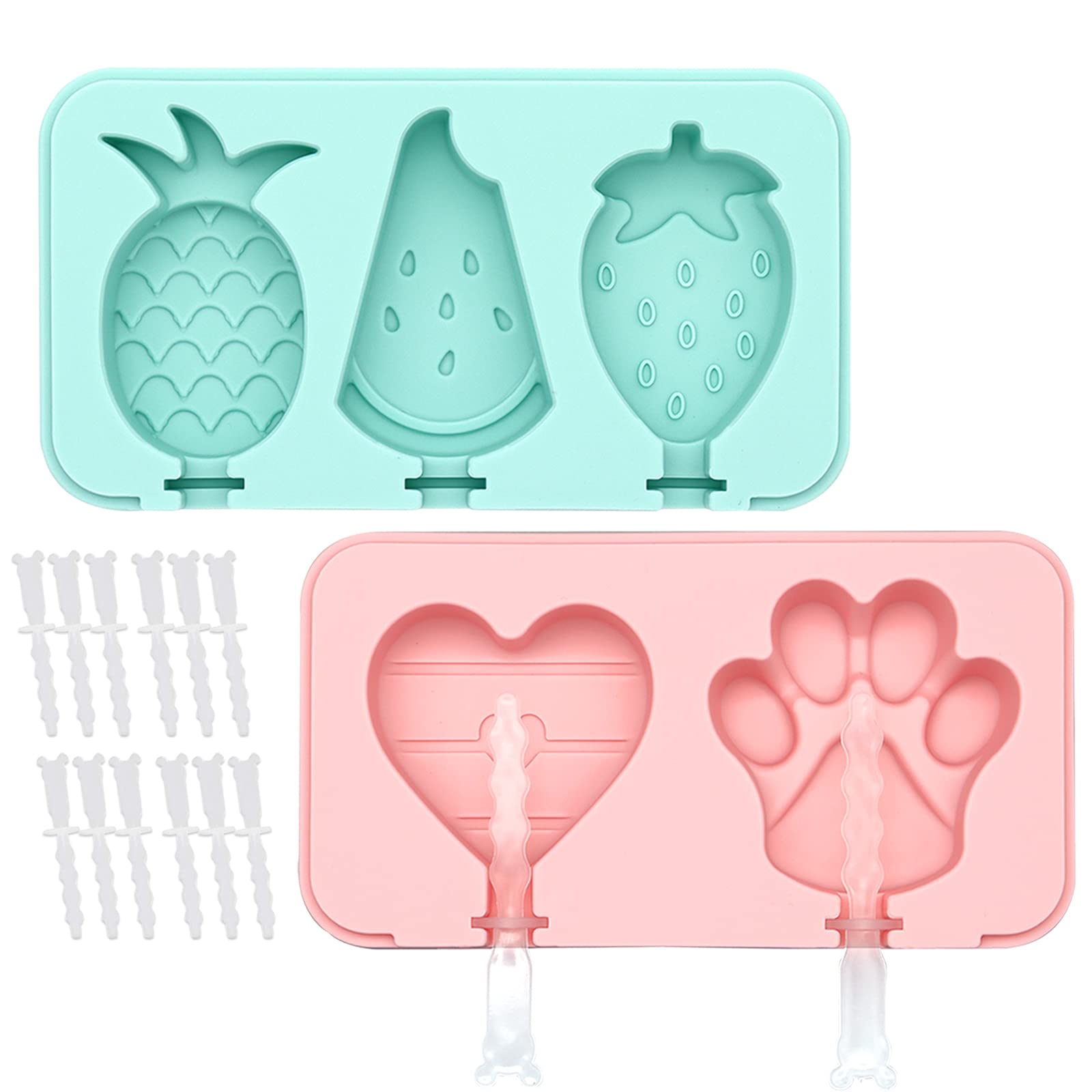 Premium Silicone Popsicle Molds 2 Pack - BPA-Free, Food Grade Ice Pop Maker with Lids & 12 Reusable Sticks for Homemade Frozen Treats (Pink & Blue) - Perfect for Summer Snacks, Kids Parties, and Healthy DIY Desserts