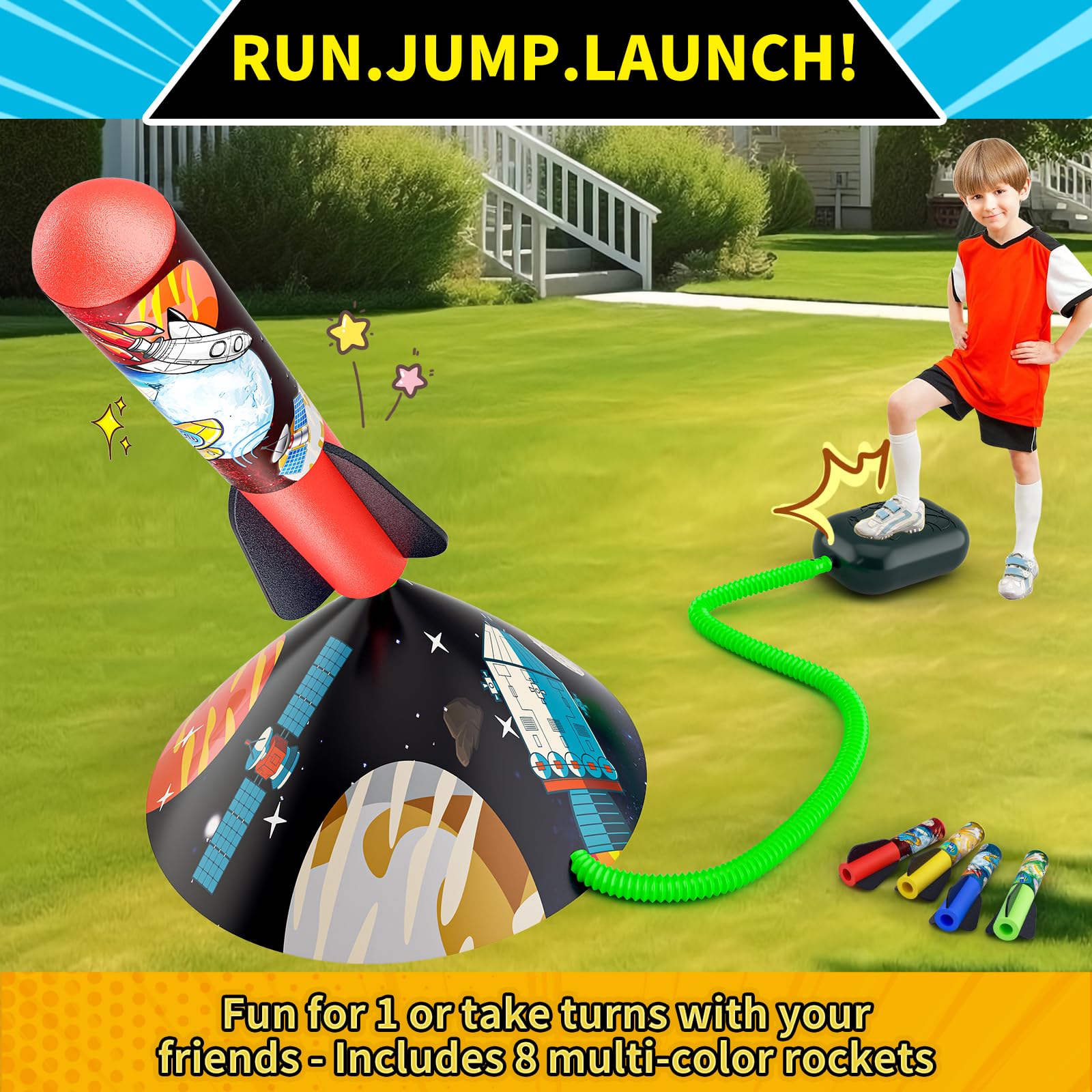 Best Kids Rocket Launcher Toy - Outdoor Foam Rocket Launcher with 8 Colorful Rockets, Adjustable Launch Stand & 100ft Flight Distance - Perfect Birthday Gift for Boys & Girls Ages 3+ - Fun Backyard, Park & Outdoor Play Toy