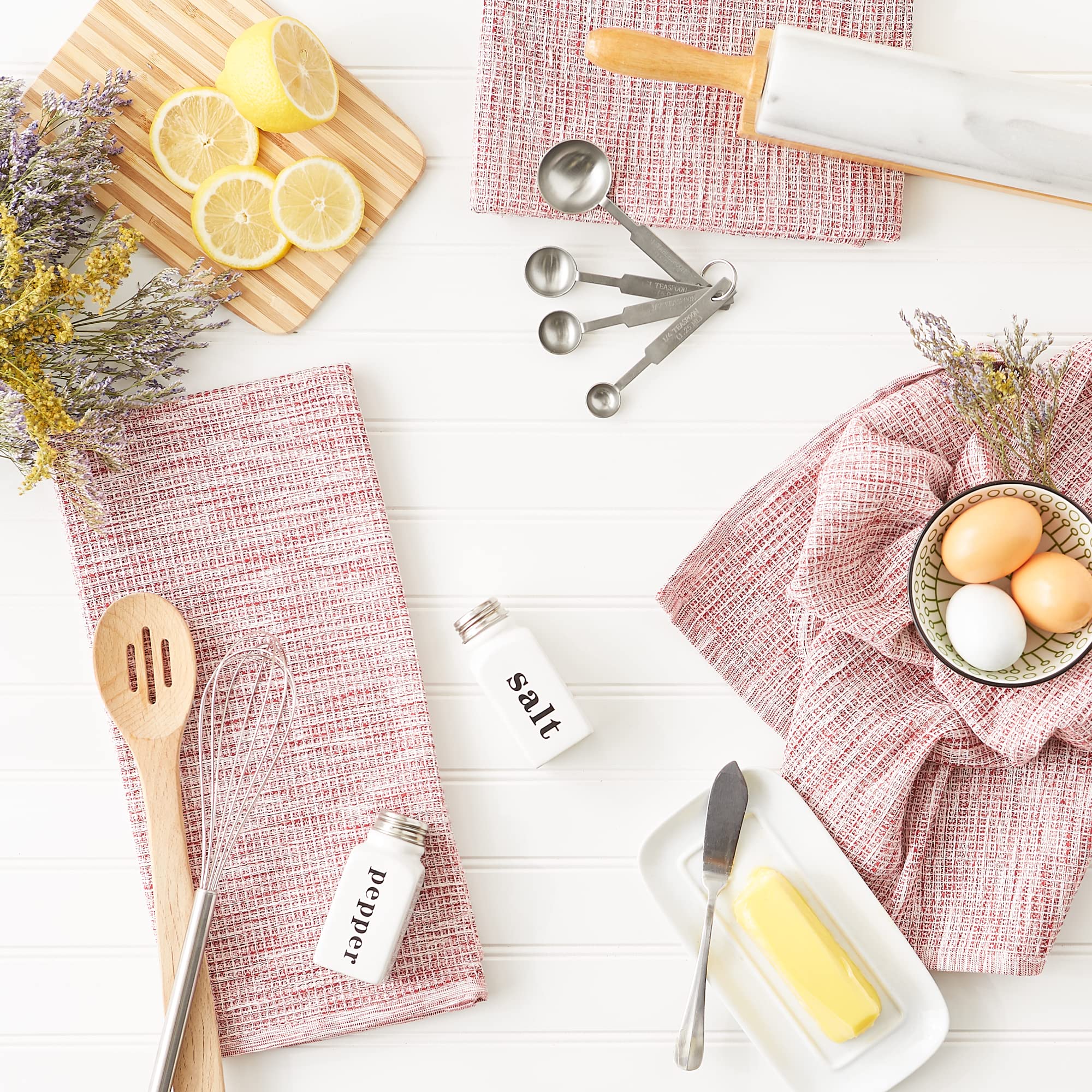 Eco-Friendly DII Recycled Cotton Absorbent Waffle Weave Dish Towels Set - Barn Red, 20x30 Inches, 3-Piece Kitchen Towels for Drying Dishes & Decor | Sustainable Home Essentials