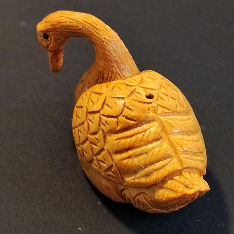 Q4875-2'' Premium Hand Carved Boxwood Netsuke Swan Figurine - Japanese Art Collectible, Home Decor & Gift for Art Lovers