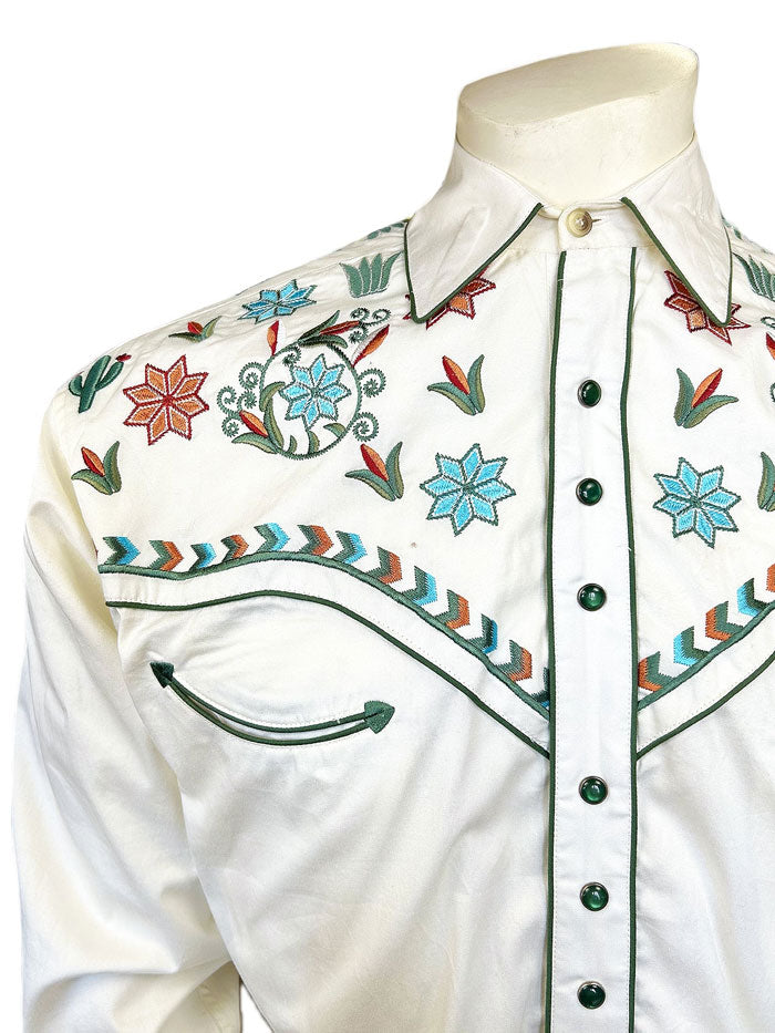 Rockmount 6865 IVO Men's Agave Cactus Floral Embroidered Western Shirt in Ivory - Perfect for Country Music Festivals & Western Themed Parties