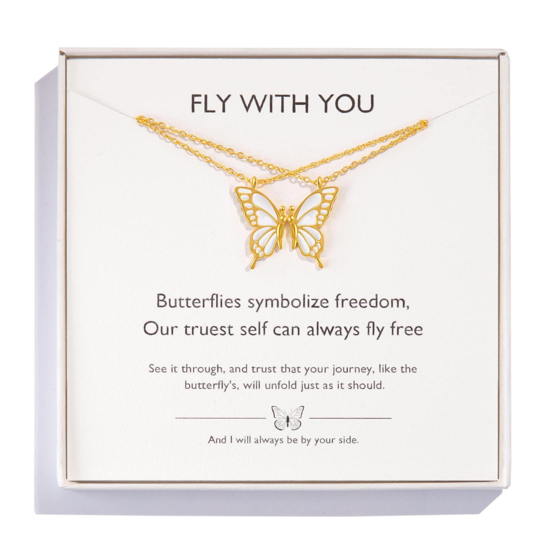 Best Friend Necklace Set of 2 - Butterfly BFF Matching Necklaces for Women & Girls | Long Distance Friendship Gifts, Graduation Presents, Birthday Jewelry | Perfect for Sister Bonding, Anniversary Celebrations & Meaningful Moments
