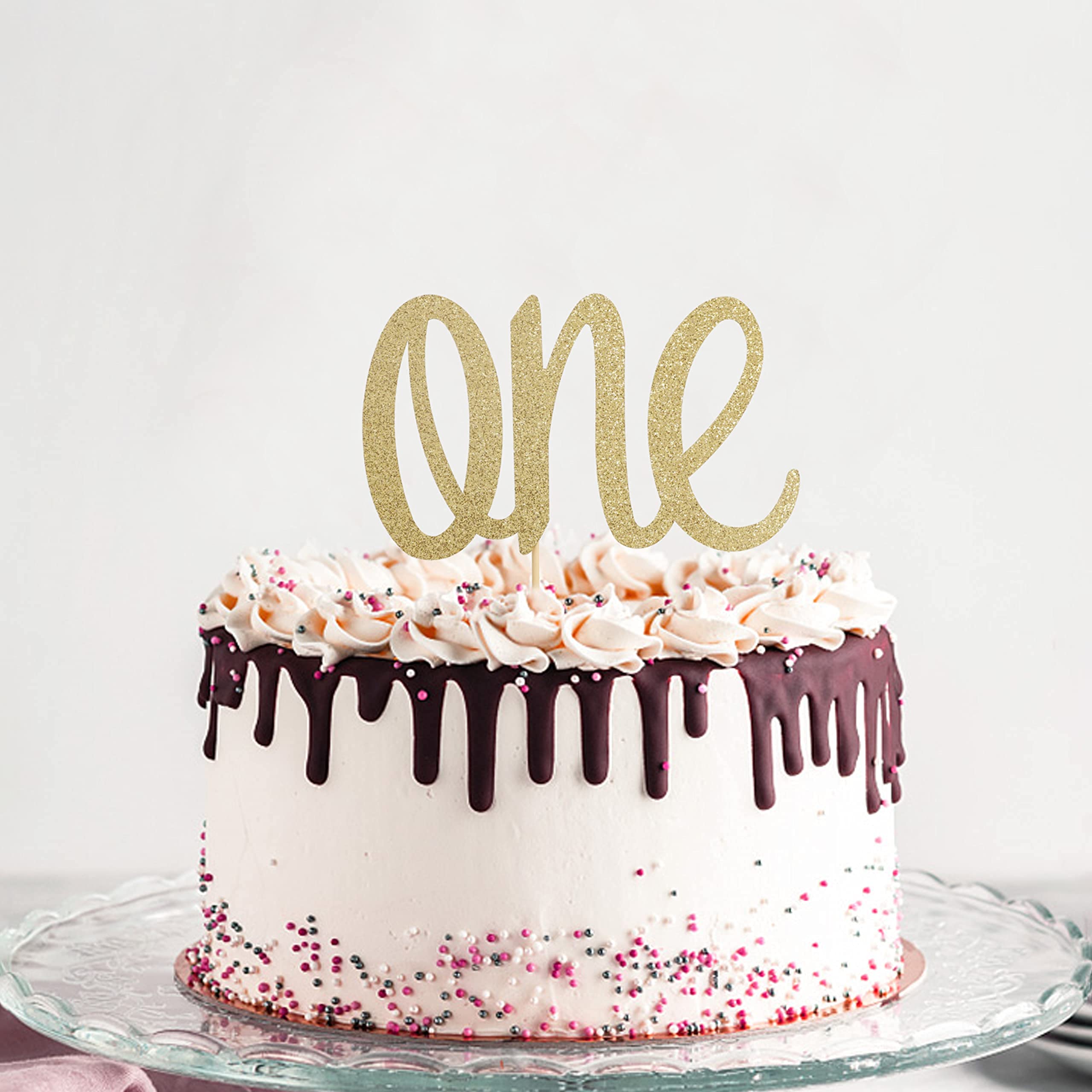 Gold Glitter 'ONE' Cake Topper for 1st Birthday - Photo Prop & Smash Cake Decoration | Perfect for Baby's First Birthday Party, Cake Smash Photo Shoot, and Celebration Decor