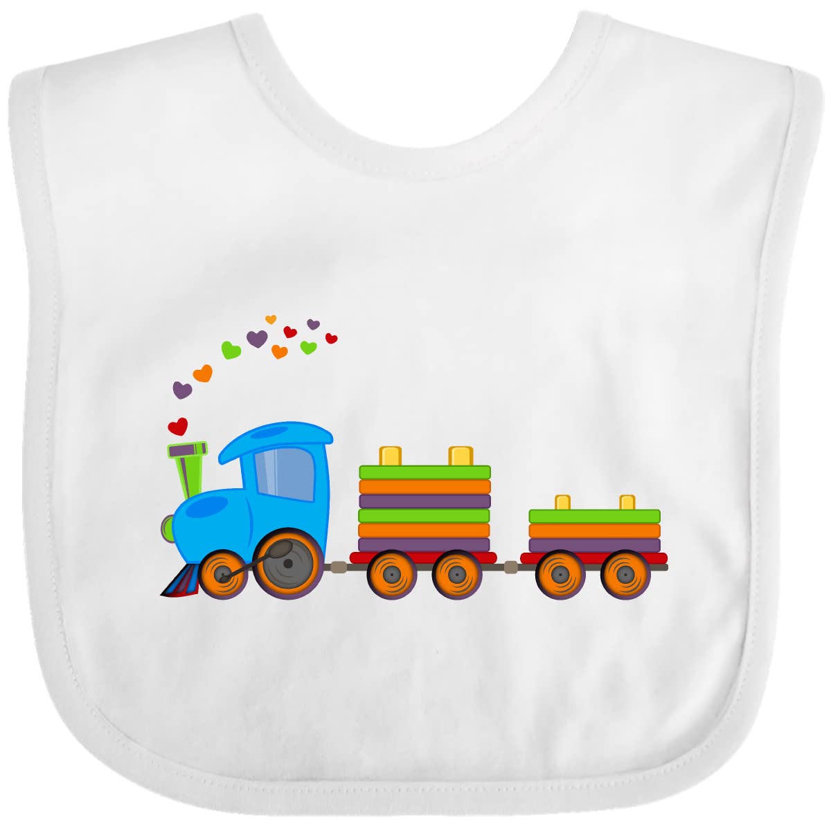 Inktastic Colorful Toy Train Baby Bib - Soft, Absorbent & Adorable for Mealtime Messes - Perfect for Infants & Toddlers at Home, Daycare or Travel