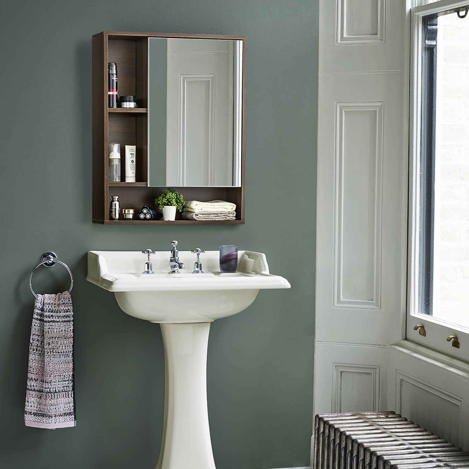 ChooChoo Bathroom Wall Mirror Medicine Cabinet - Single Door with Adjustable Shelf, Over The Toilet Space Saving Storage Cabinet in Walnut Finish - Perfect for Small Bathrooms, Powder Rooms & Apartment Living