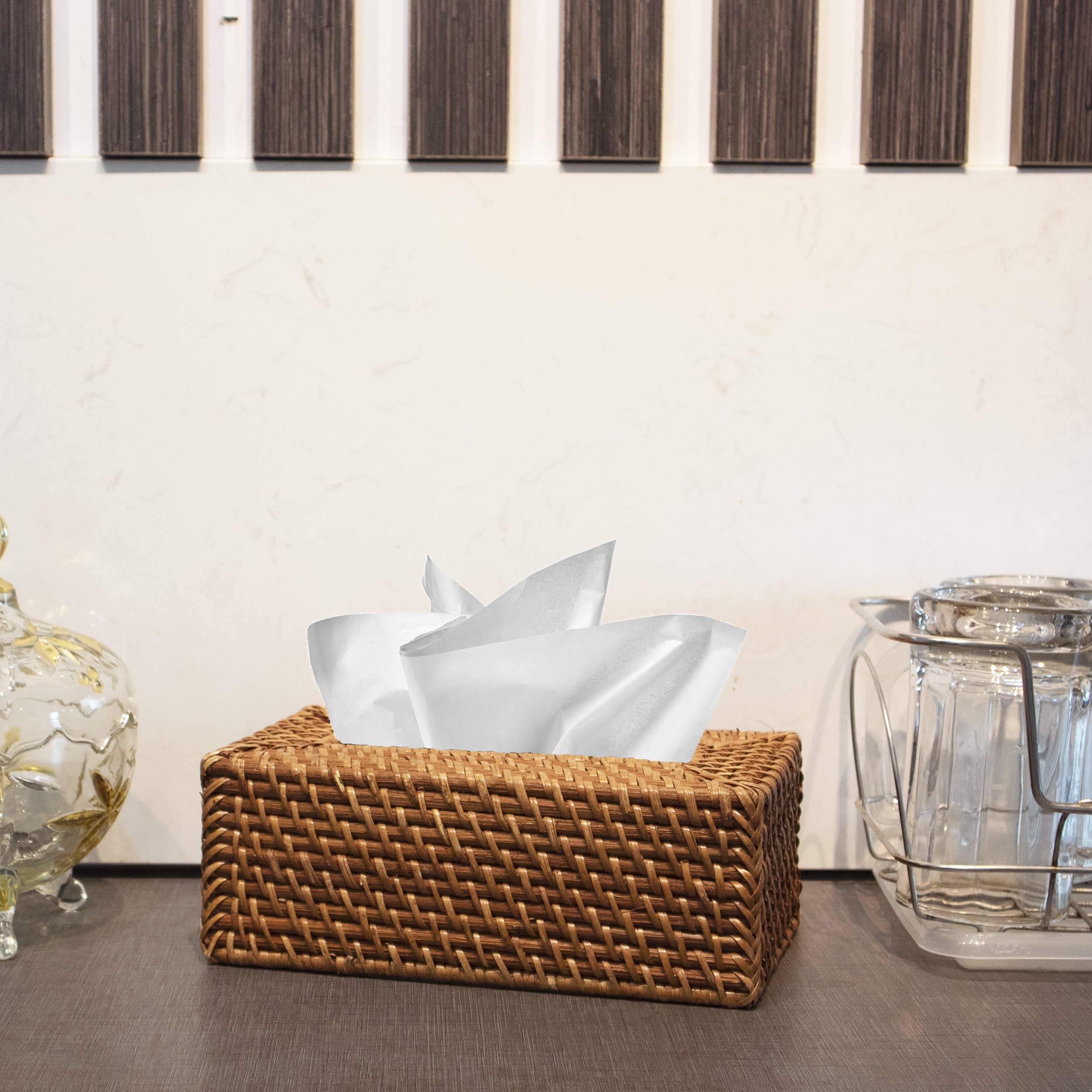 Handmade Rectangular Rustic Natural Brown Rattan & Wicker Woven Tissue Box Cover Holder - Organic Home Decor for Kitchen, Bathroom, Office | Free Tissue Box Included | Perfect for Farmhouse, Coastal & Boho Style Decor