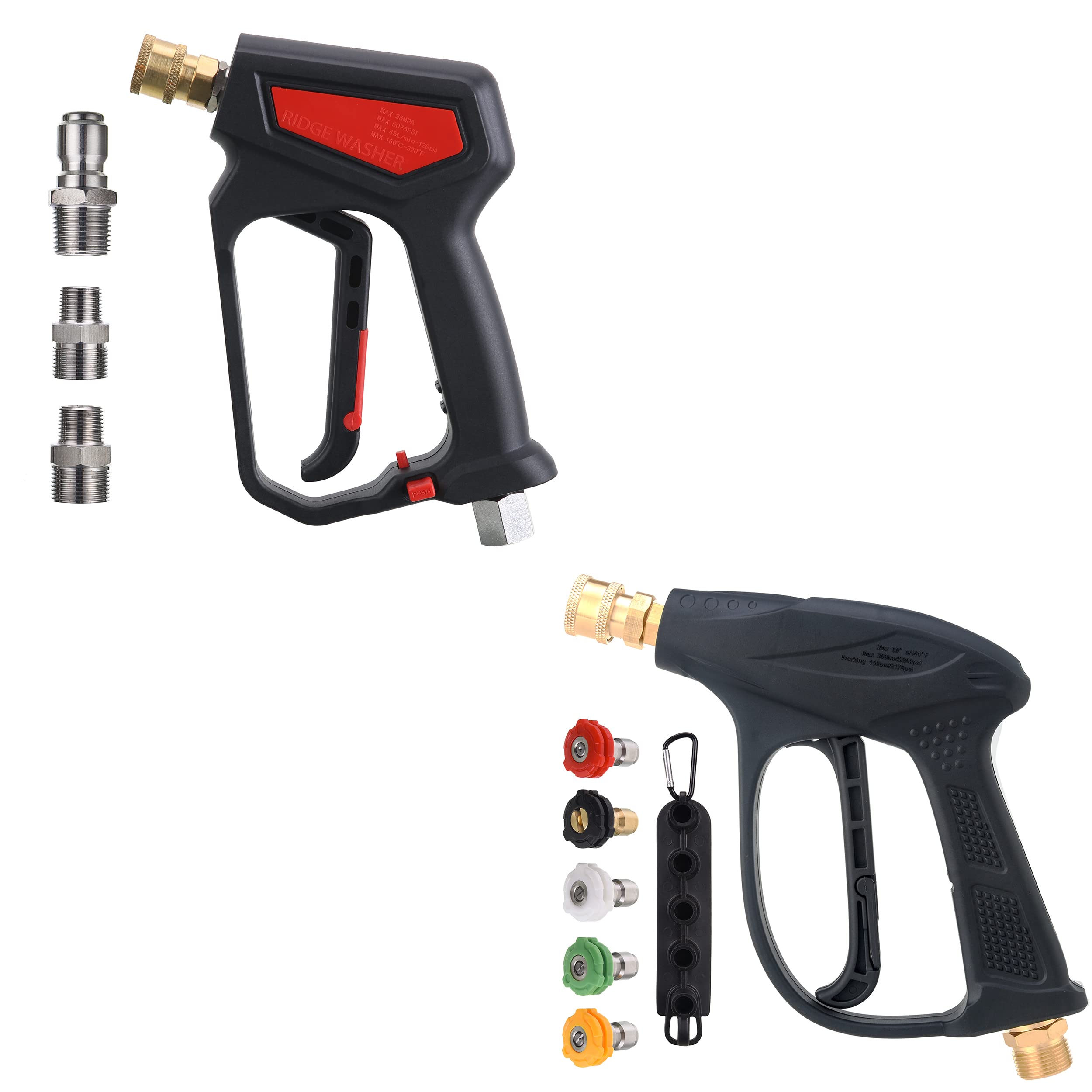 RIDGE WASHER 5000 PSI High Pressure Washer Gun - Heavy Duty Power Washer Nozzle for Cleaning Driveways, Decks, Cars & Outdoor Surfaces
