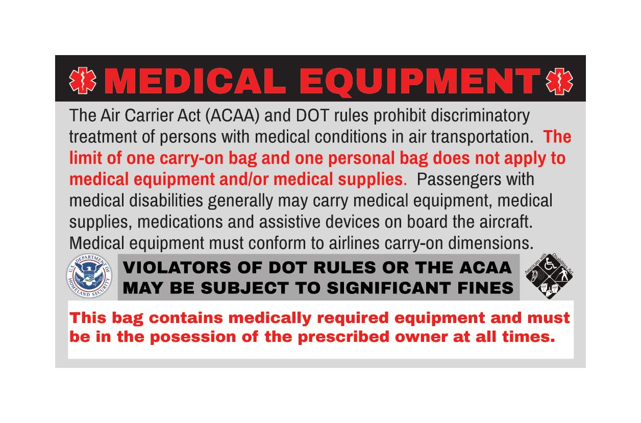 APAP Medical Alert Equipment Luggage Tag - Handle with Care, Compliant with DOT & ACAA Regulations (4-Pack) - Perfect for Air Travel, Cruise Trips & Medical Emergency Identification