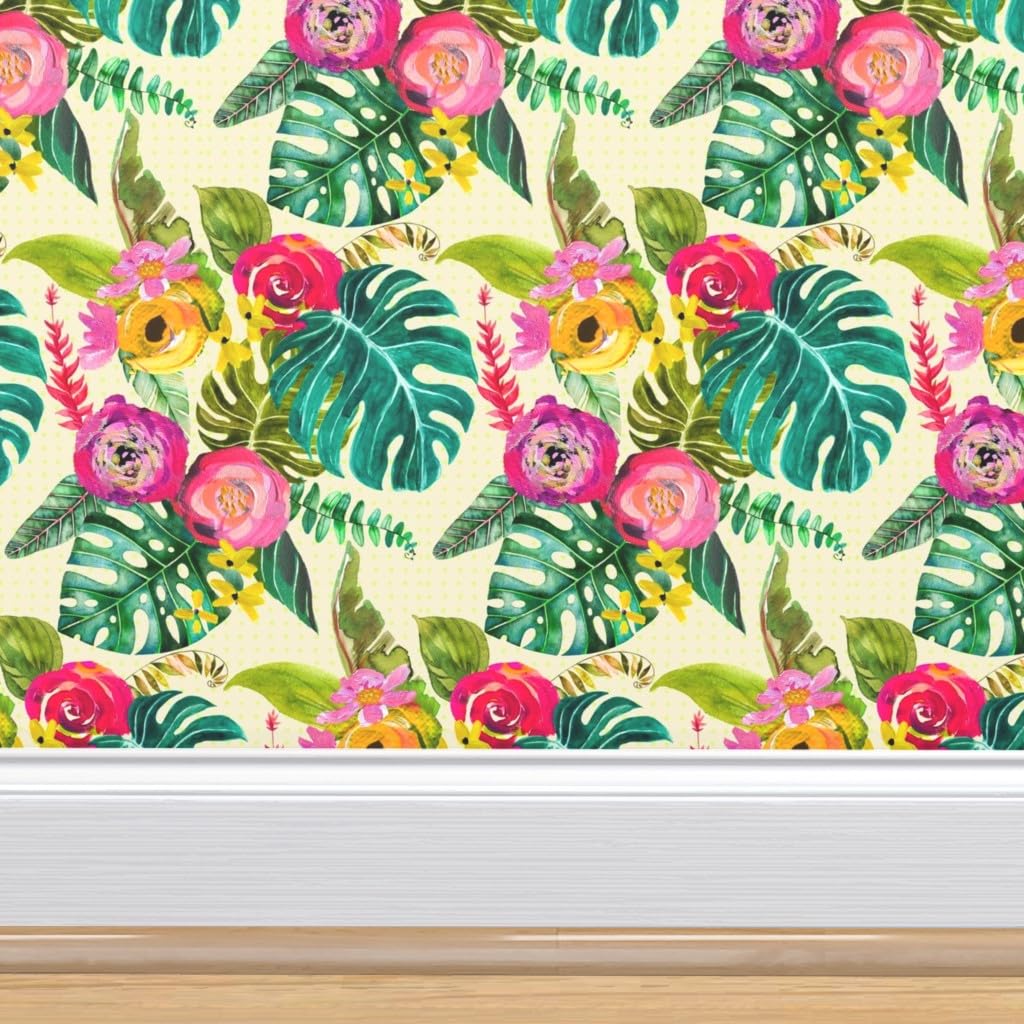 Commercial Grade Wallpaper 27ft x 2ft - Boho Tropical Floral Bohemian Paradise Traditional Peel and Stick Wallpaper by Spoonflower | Perfect for Bedroom, Living Room, Office & Home Decor