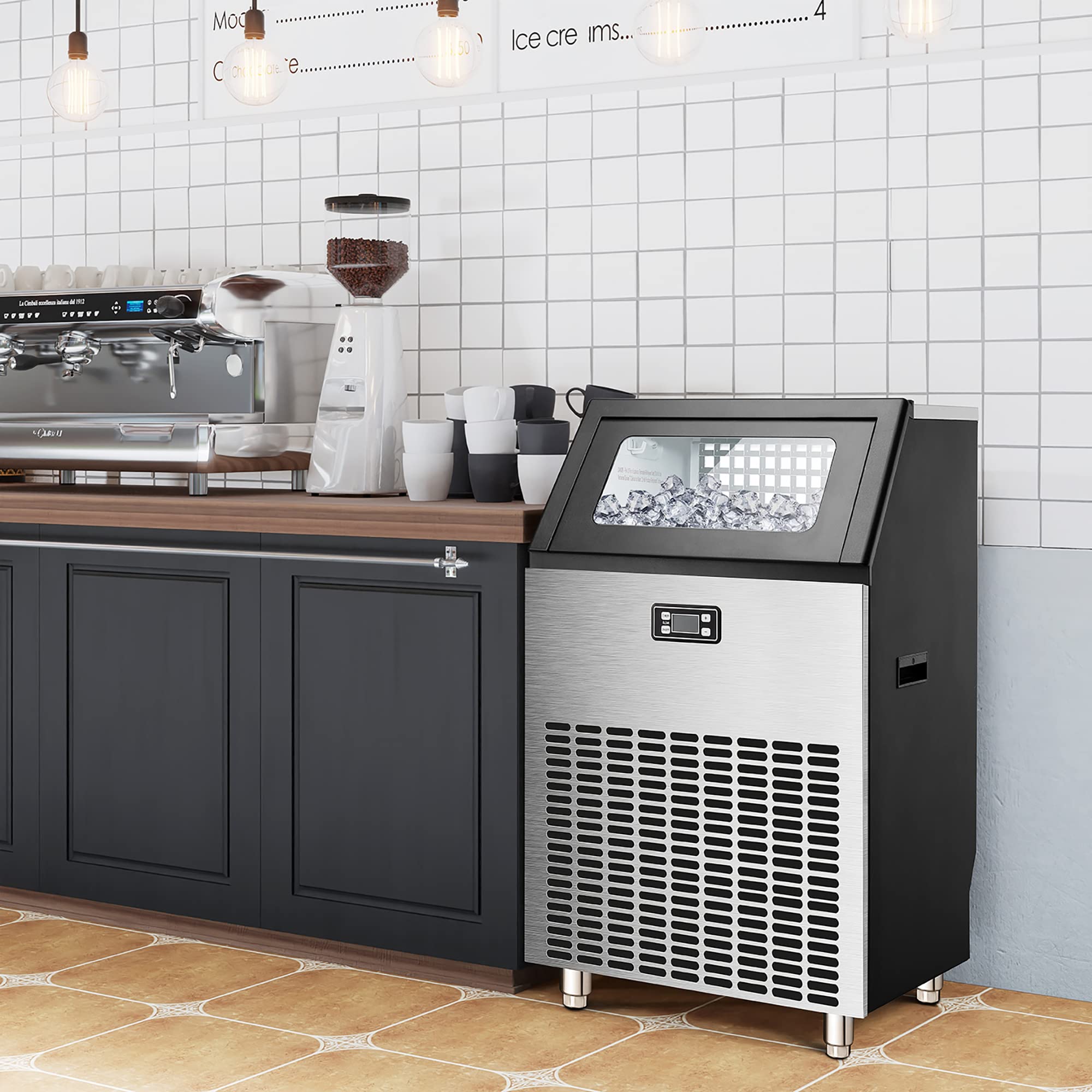 Commercial Ice Maker Machine 100Lbs/Day - 48Lbs Storage Capacity Stainless Steel Ice Cube Maker for Restaurants, Bars, Home & Office Use - Includes Ice Scoop - Perfect for Cocktails, Beverages & Food Service
