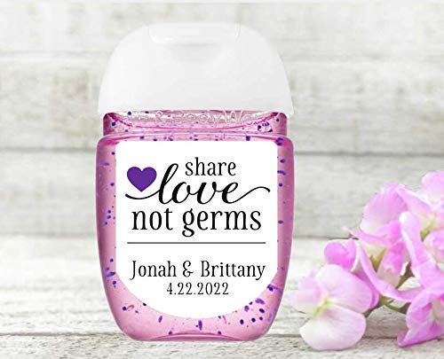 Personalized Sanitizer Stickers - 30 Wedding Favor Labels for PocketBac - Share Love Not Germs - Perfect for Bridal Showers & Guest Gifts