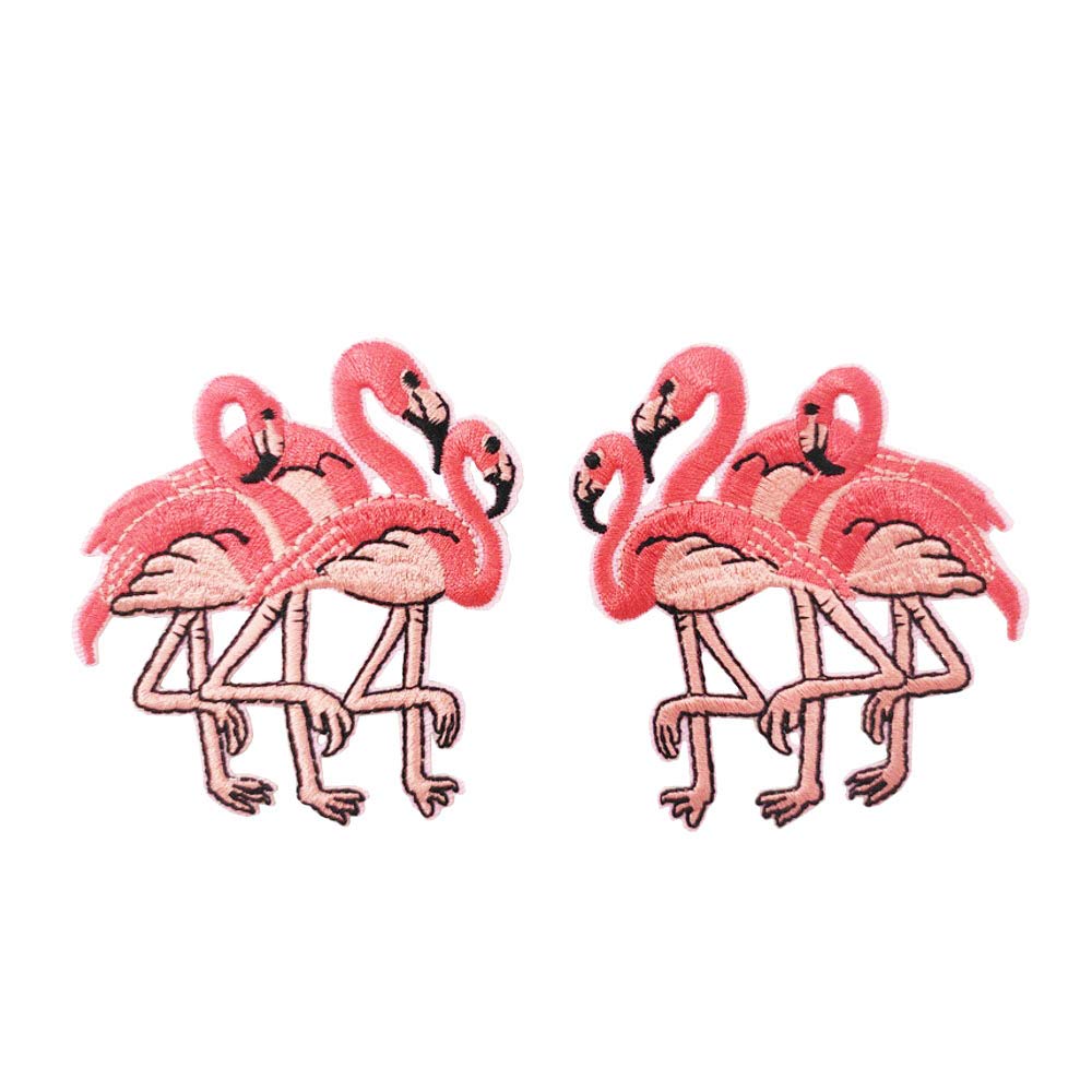 Flamingo Embroidered Iron-On Patches (1 Pair) - Cute DIY Sewing Patches for Clothing, Bags, Hats & Accessories