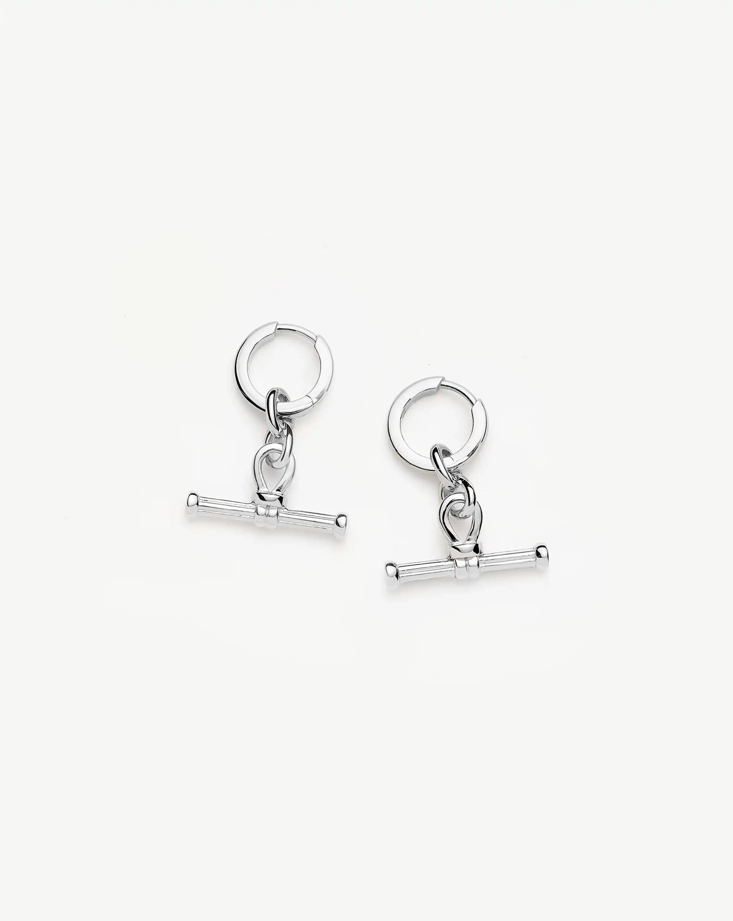 Ridge T Bar Drop Huggie Earrings - Silver Plated Hoop Earrings for Women | Perfect for Everyday Wear, Parties & Special Occasions