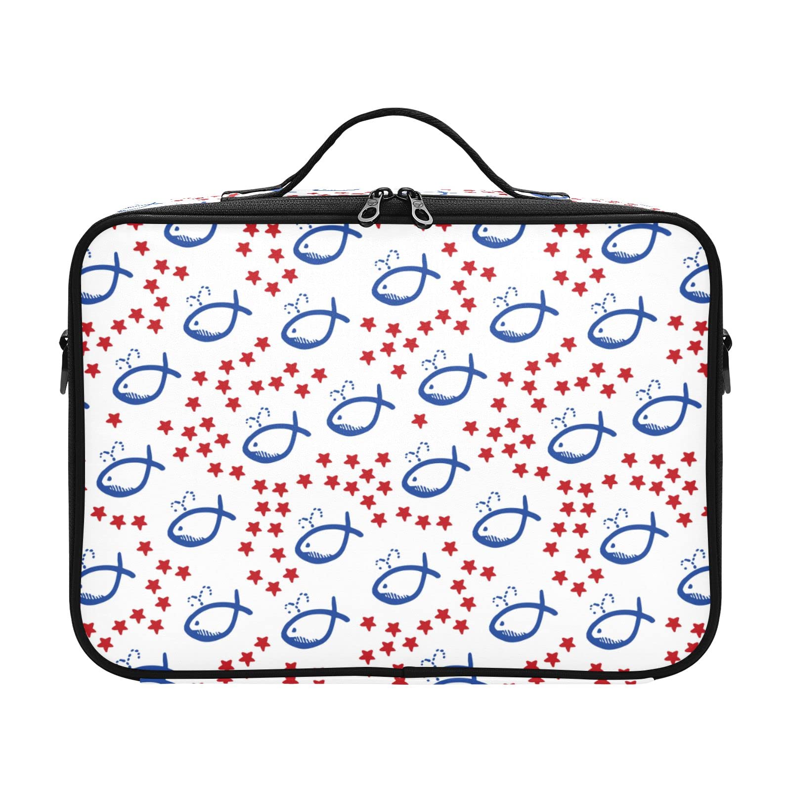 Moyyo Red Star White Travel Makeup Bag for Women - Professional Cosmetic Organizer Case, Portable Makeup Train Case & Artist Storage Bag - Perfect for Travel, Salon, and Daily Makeup Organization