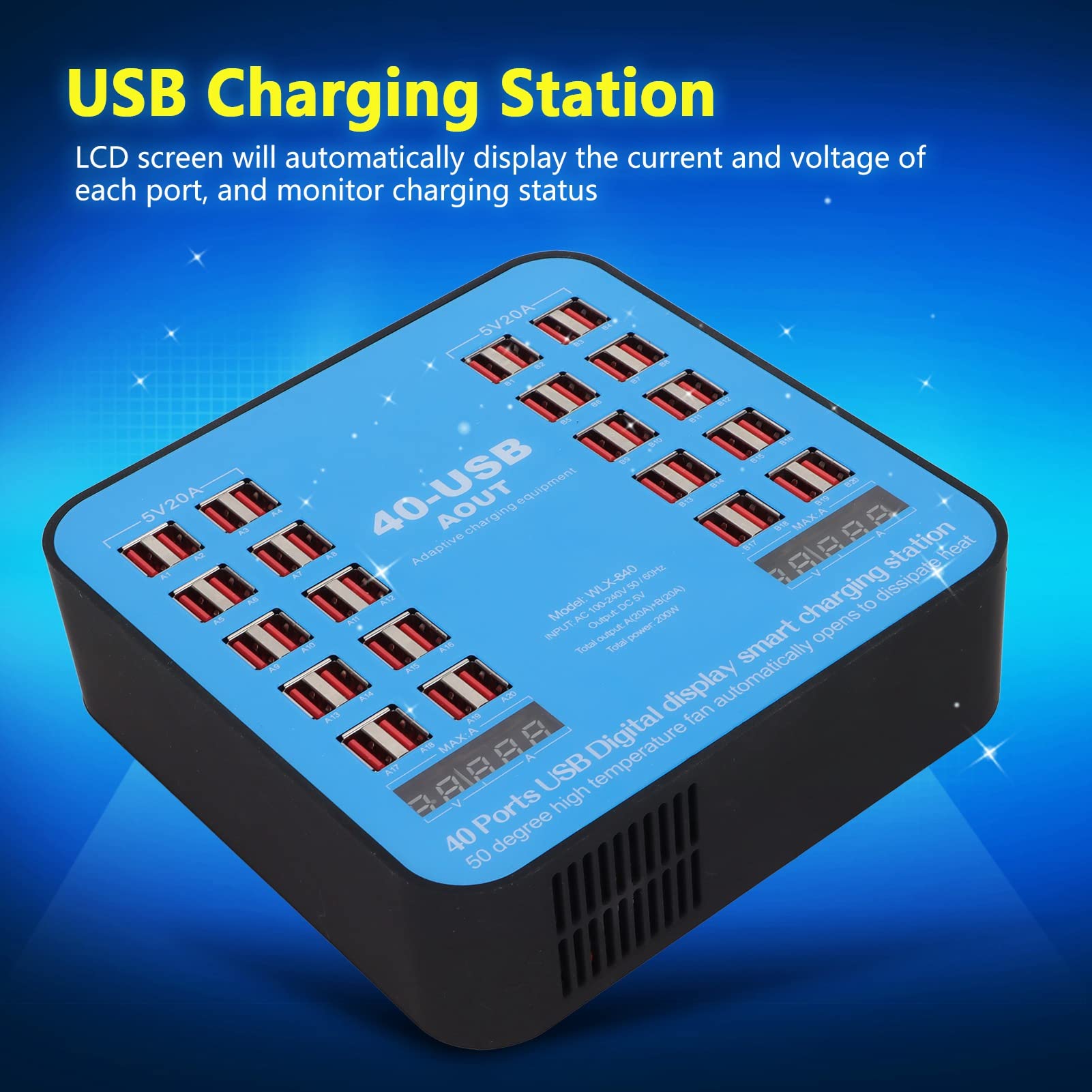 40-Port 200W USB Charging Station - Fast Multi-Device Charger Hub for Smartphones, Tablets & Laptops - Perfect for Offices, Schools, and Homes