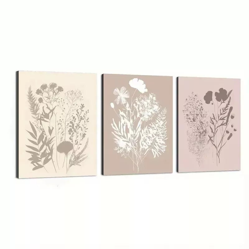 3pcs Abstract Wildflower Floral Botanical Wall Art Set - Modern Brown Tree Canvas Framed 50x70cm - High Quality Print 100% Australian Made - Ready to Hang for Living Room, Bedroom & Office Decor