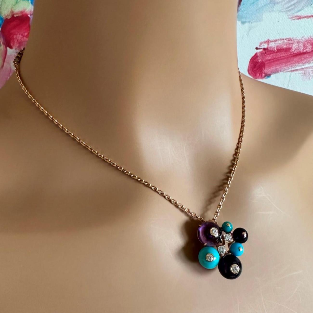 Authentic Cartier 18k Rose Gold Turquoise Diamond Delices De Goa Necklace - Luxury Jewelry for Women, Perfect for Weddings, Parties & Special Occasions