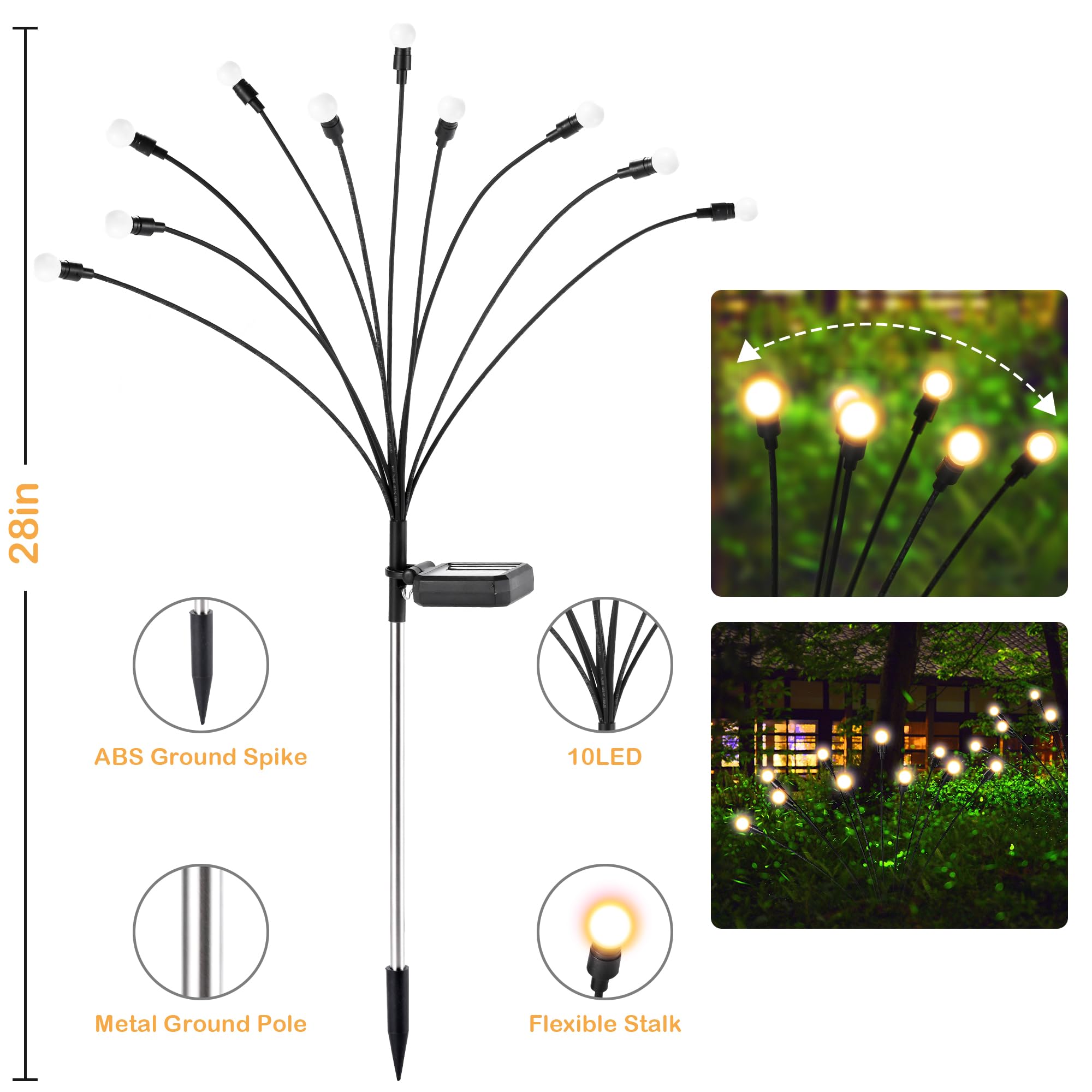 20 LED Solar Powered Outdoor Lights - Waterproof Wind Swing Christmas Decor for Yard, Patio, Garden & Porch (2 Pack, Warm White) | Perfect for Holiday Decoration, Landscape Lighting & Pathway Illumination