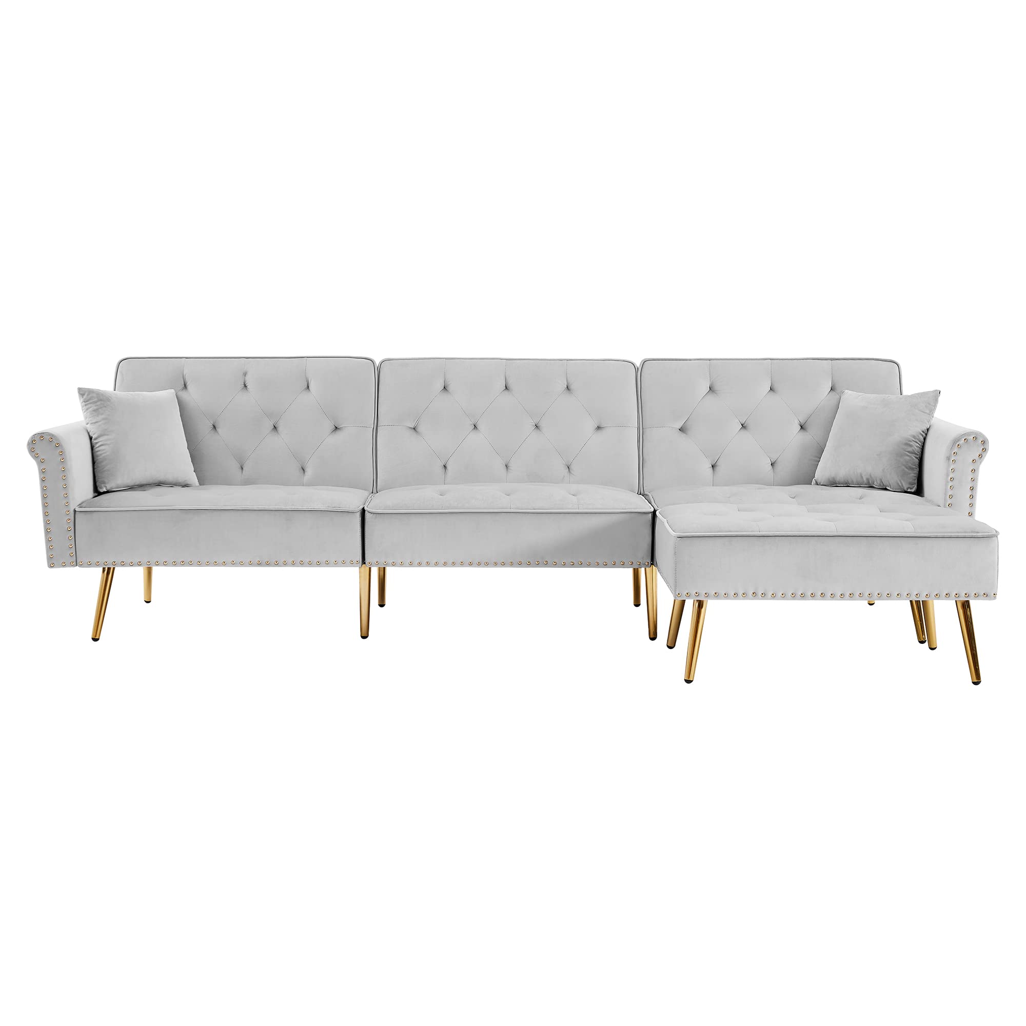 L-Shaped Corner Tufted Velvet Sectional Sofa Bed with Reversible Chaise & Ottoman - Convertible Sleeper Couch for Living Room, Apartment, Home Office - Modern Comfortable Furniture for Relaxing, Entertaining & Small Space Living