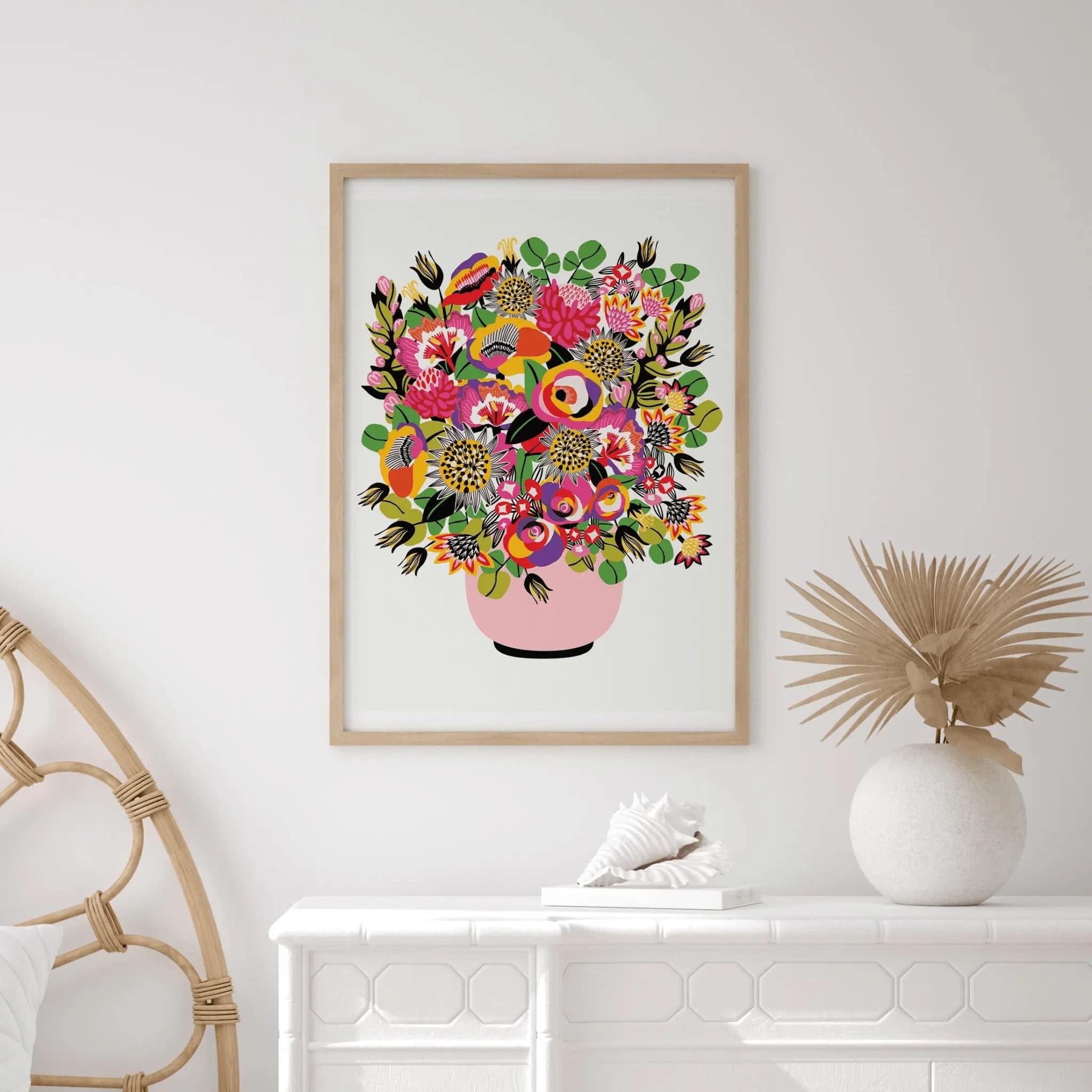 Modern Roses and Lilies Wall Art Print - Floral Canvas Painting for Living Room, Bedroom & Office Decor