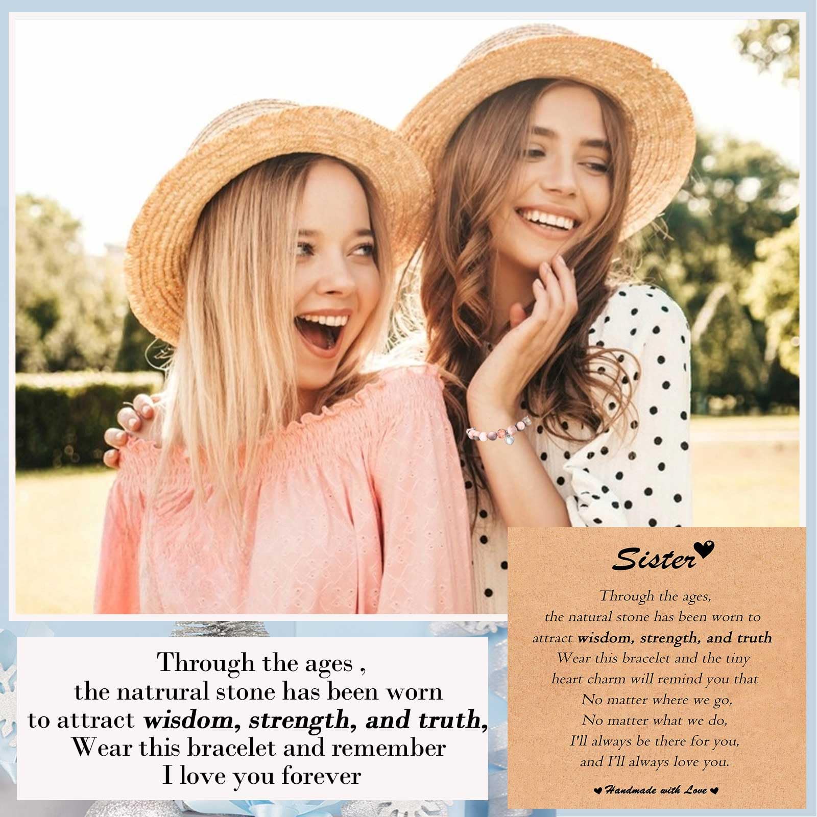 TEVOP Natural Stone Bracelet with Inspirational Message Card - Thoughtful Birthday, Christmas, Graduation Gift for Sister & Best Friend | Perfect for Daily Wear, Special Occasions & Heartfelt Surprises
