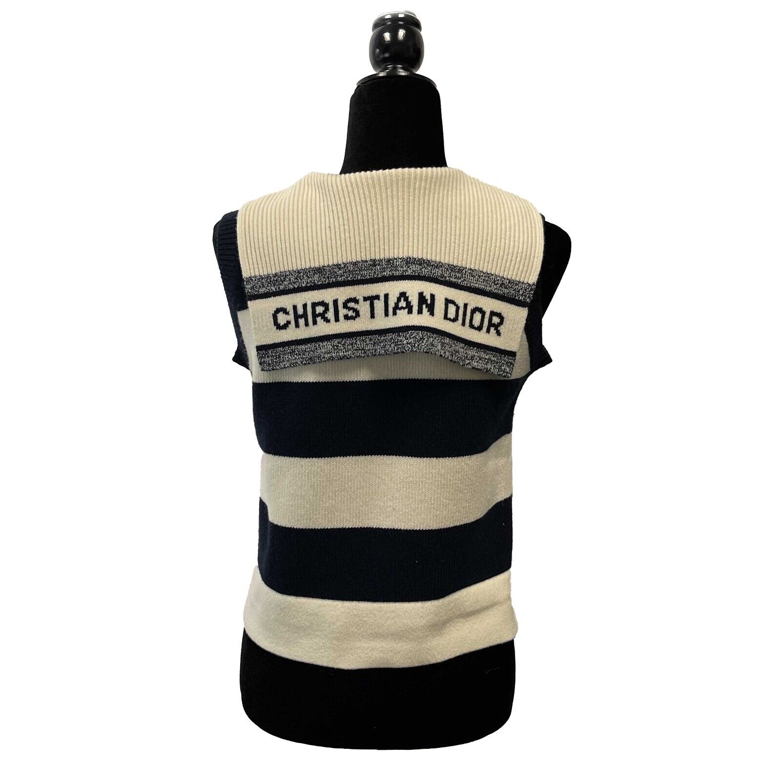 Christian Dior Rare Navy Blue Sailor Stripes Sleeveless Sweater Top Size US 2 (34) - Perfect for Summer Outings, Beach Vacations & Fashionable Layering