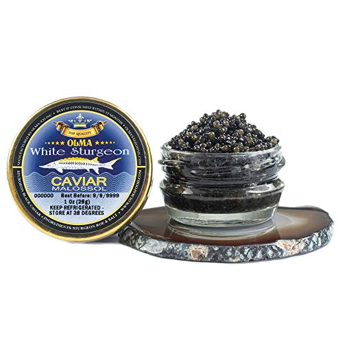 Premium White Sturgeon Caviar - Golden Pearls Malossol Fish Roe with Pure Sea Salt | Smooth Flavor & Creamy Texture | Gourmet Grade Fresh Caviar | 1 oz (28g) Glass Jar | Perfect for Fine Dining, Special Occasions & Luxury Gifts