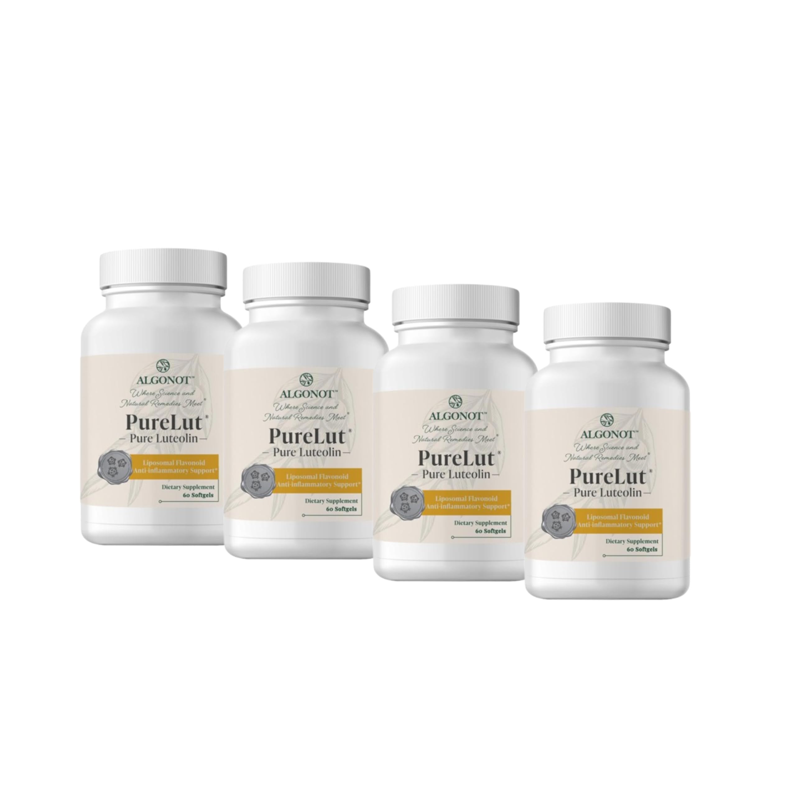 PureLut Liposomal Luteolin Supplement - 4 Pack | Patented Olive Oil Liposomal Formula for Brain Health & Immune Support | Antioxidant for Cognitive Function & Inflammation Relief