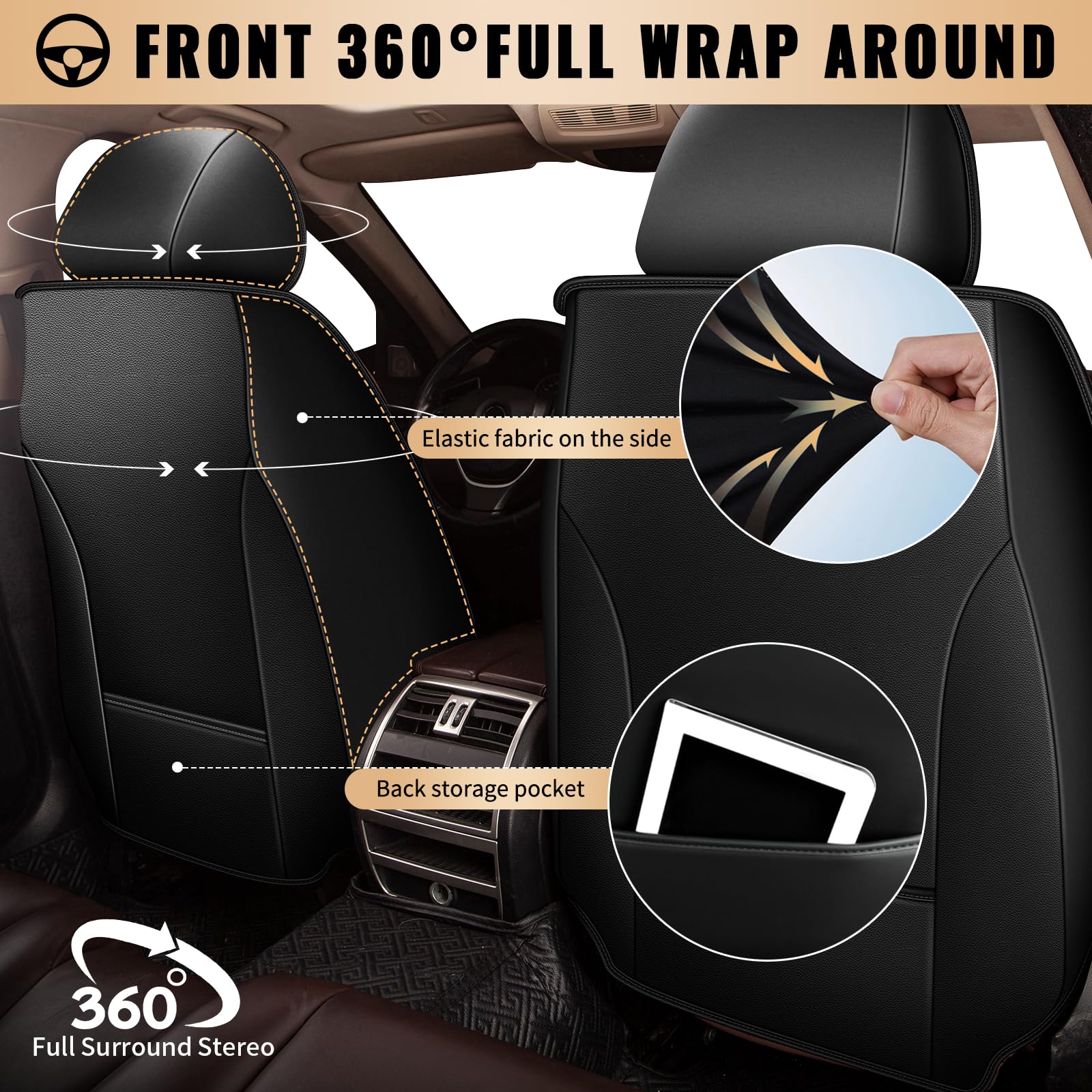 Custom Fit Ford Focus 2009-2018 Car Seat Covers Full Set - 5 Seat Waterproof Faux Leather Seat Protectors with Airbag Compatibility (Black) - Perfect for Road Trips, Daily Commutes & Car Interior Protection