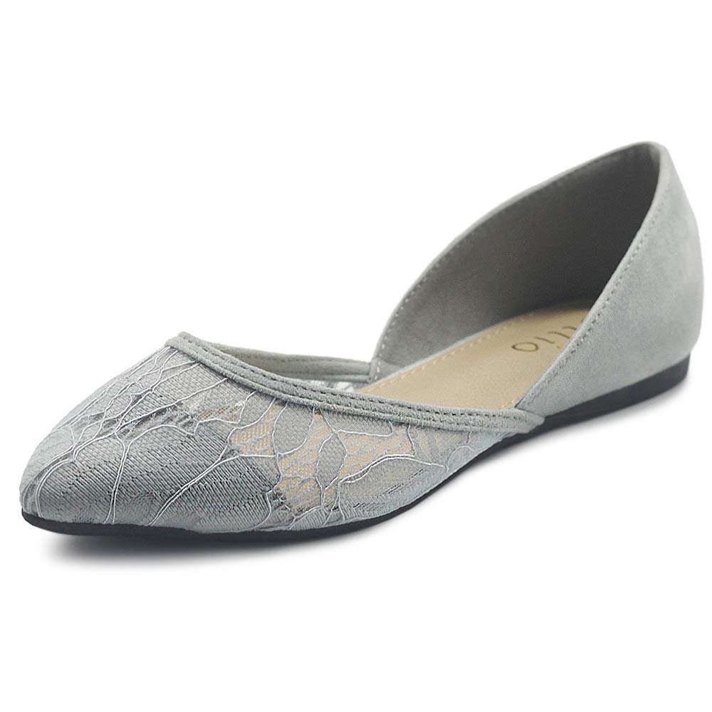 Ollio Women's Ballet Flats - Breathable Faux Suede Floral Lace Mesh Pointed Toe Shoes for Women | Perfect for Office, Wedding, Party & Casual Wear