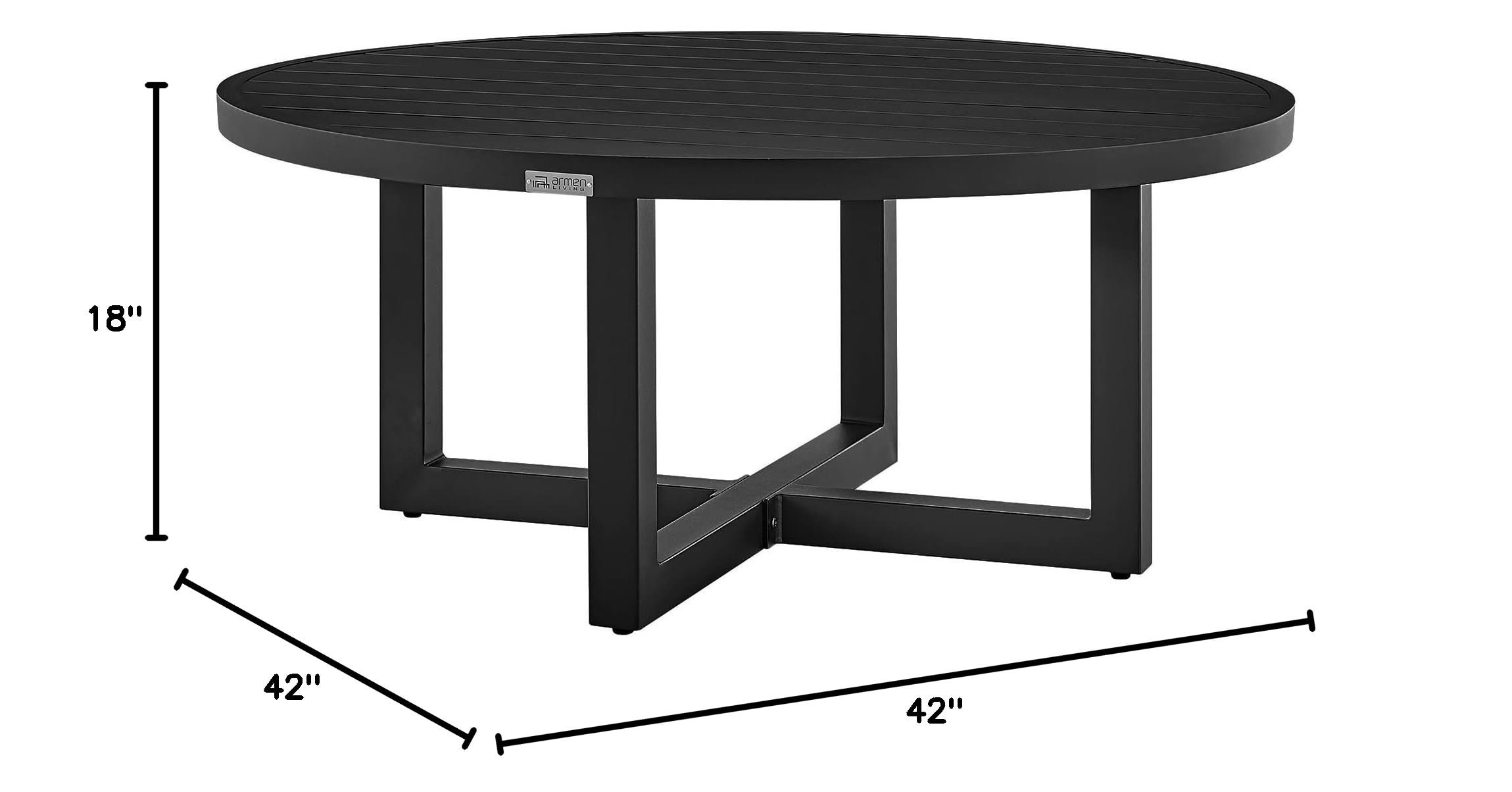 Armen Living Argiope Outdoor Round Coffee Table - Black Aluminum Patio Furniture for Garden, Poolside & Backyard Decor