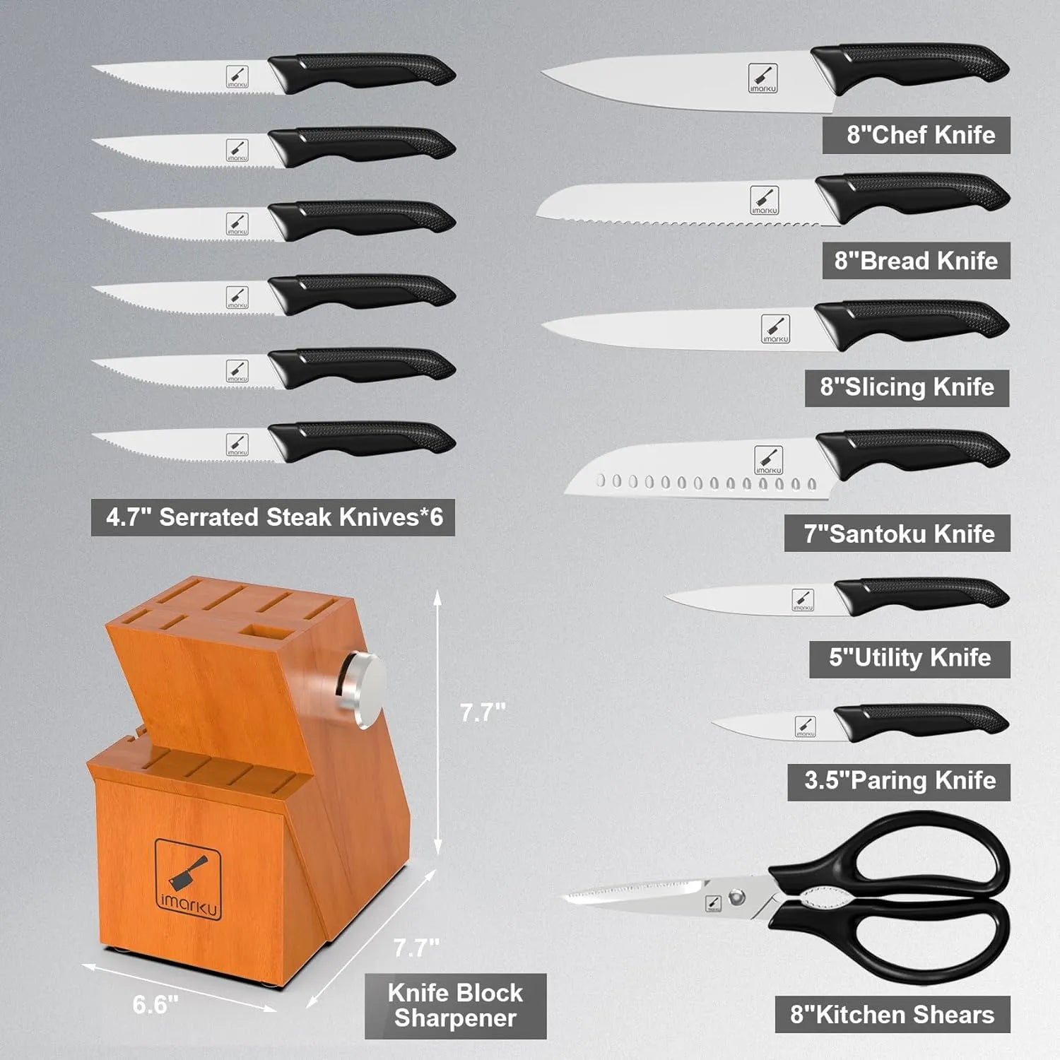 Premium 6-Piece Stainless Steel Knife Set with Black PP Handles - Sharp Kitchen Knives for Slicing, Dicing & Chopping - Perfect for Home Chefs & Cooking Enthusiasts