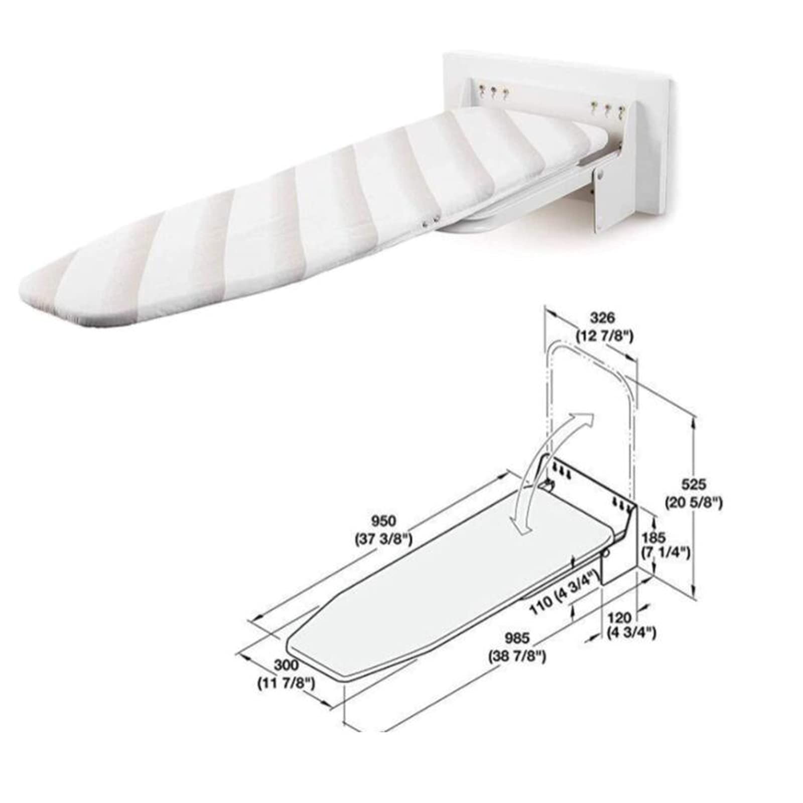 Wall Mounted Ironing Board - 180° Rotatable Space Saving Folding Ironing Table with Heat Resistant Cover | Anti-Scald White Iron Board for Small Spaces & Laundry Rooms | Perfect for Apartments, Dorms & Home Use
