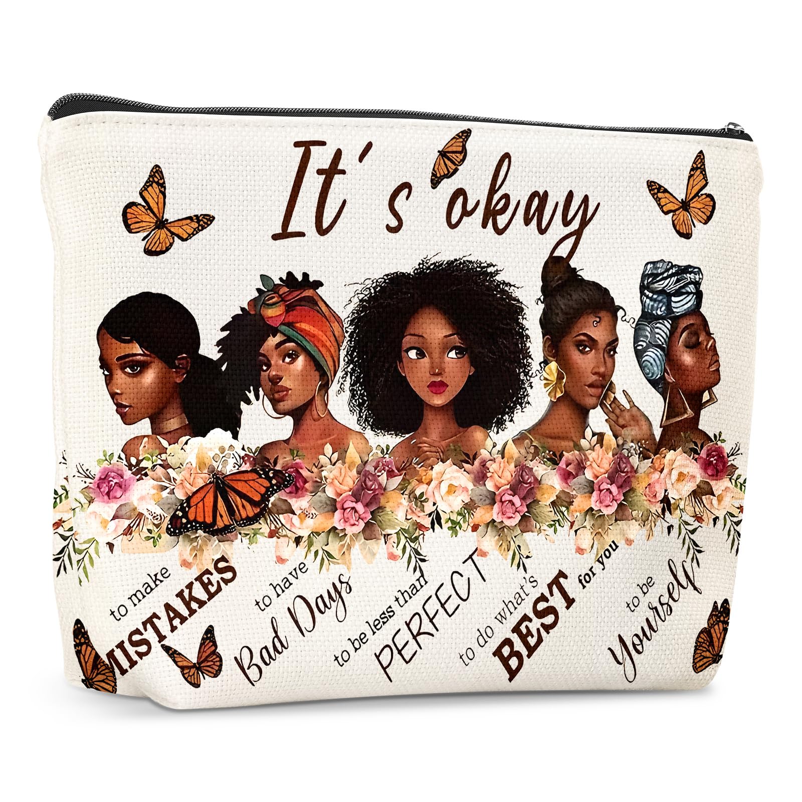 **African American Makeup Bag for Women - Inspirational Afro Black Cosmetic Travel Organizer with Zipper - Funny Small Purse Pouch for Toiletries & Accessories - Perfect for Travel, Gifts & Daily Use**