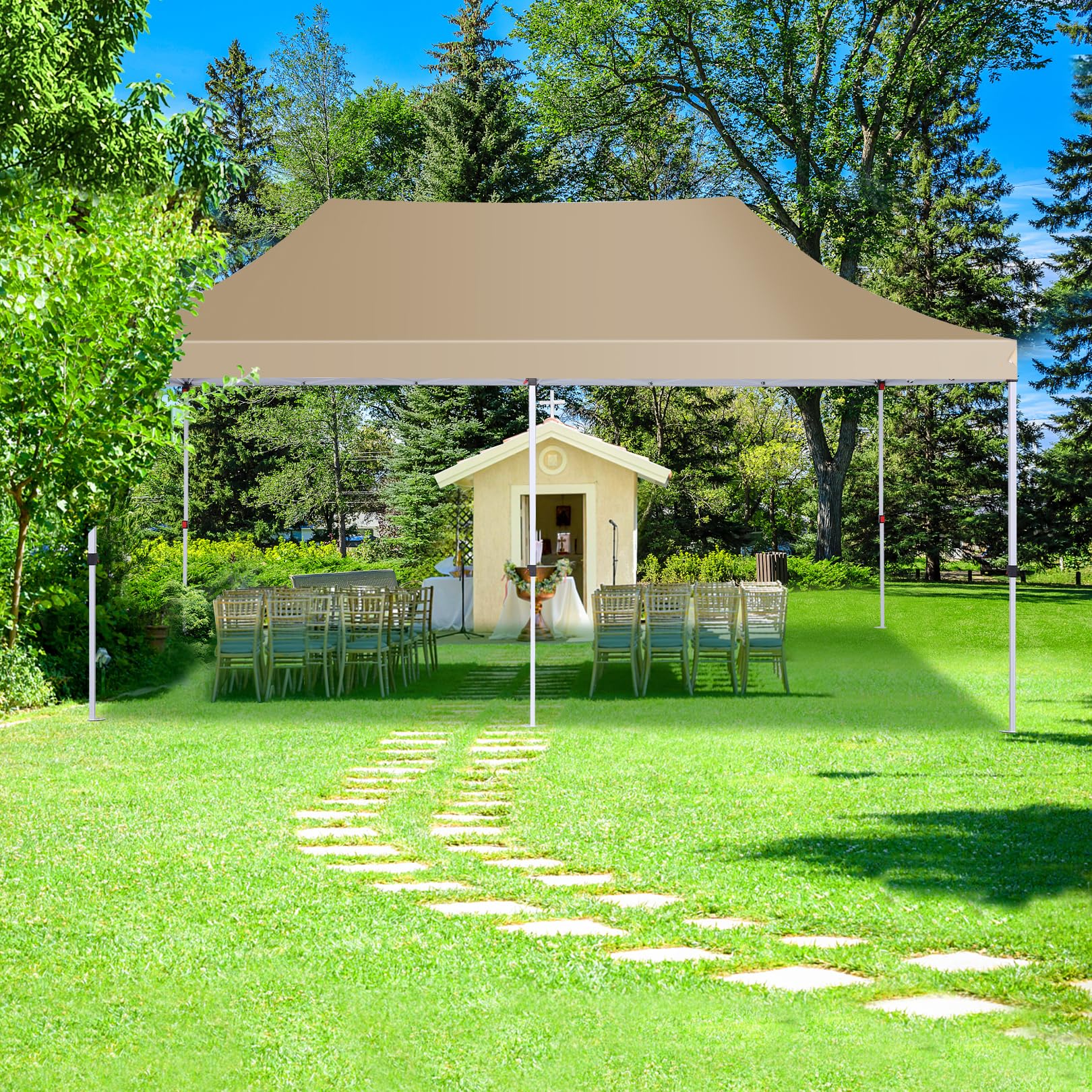 COBIZI 10x20 Pop Up Canopy Tent with 6 Removable Sidewalls - Waterproof Instant Gazebo for Outdoor Events, Parties & Commercial Use | Easy Setup Shelter with Sandbags (Khaki) | Perfect for Backyard BBQs, Farmers Markets & Beach Gatherings