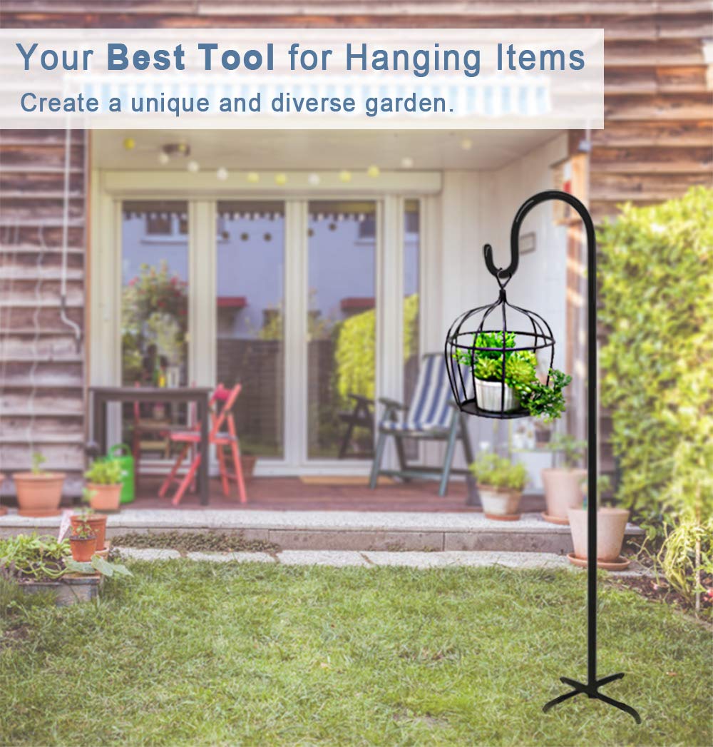 92 Inch Heavy Duty Adjustable Outdoor Shepherd Hooks (2 Pack) - 5-Prong Base Garden Hanging Stand for Bird Feeders, Lanterns & Planters - Matte Black - Perfect for Patio, Yard Decor & Outdoor Wedding Decorations