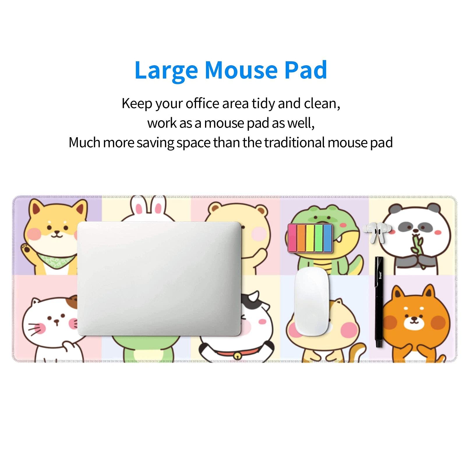 Cute Kawaii Animals Gaming Mouse Pad - Extra Large Extended Desk Mat for PC, Laptop & Office - Non-Slip Rubber Base - Perfect for Gaming Setup & Home Office Decor