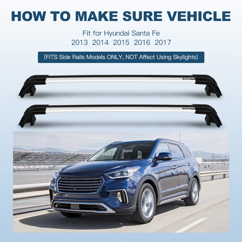 ECCPP Roof Rack Cross Bars for Hyundai Santa Fe 2013-2017 | Heavy Duty Aluminum Cargo Carrier for Kayak, Canoe, Luggage & Sports Gear | Fits Factory Side Rails Only | Perfect for Camping, Road Trips & Outdoor Adventures