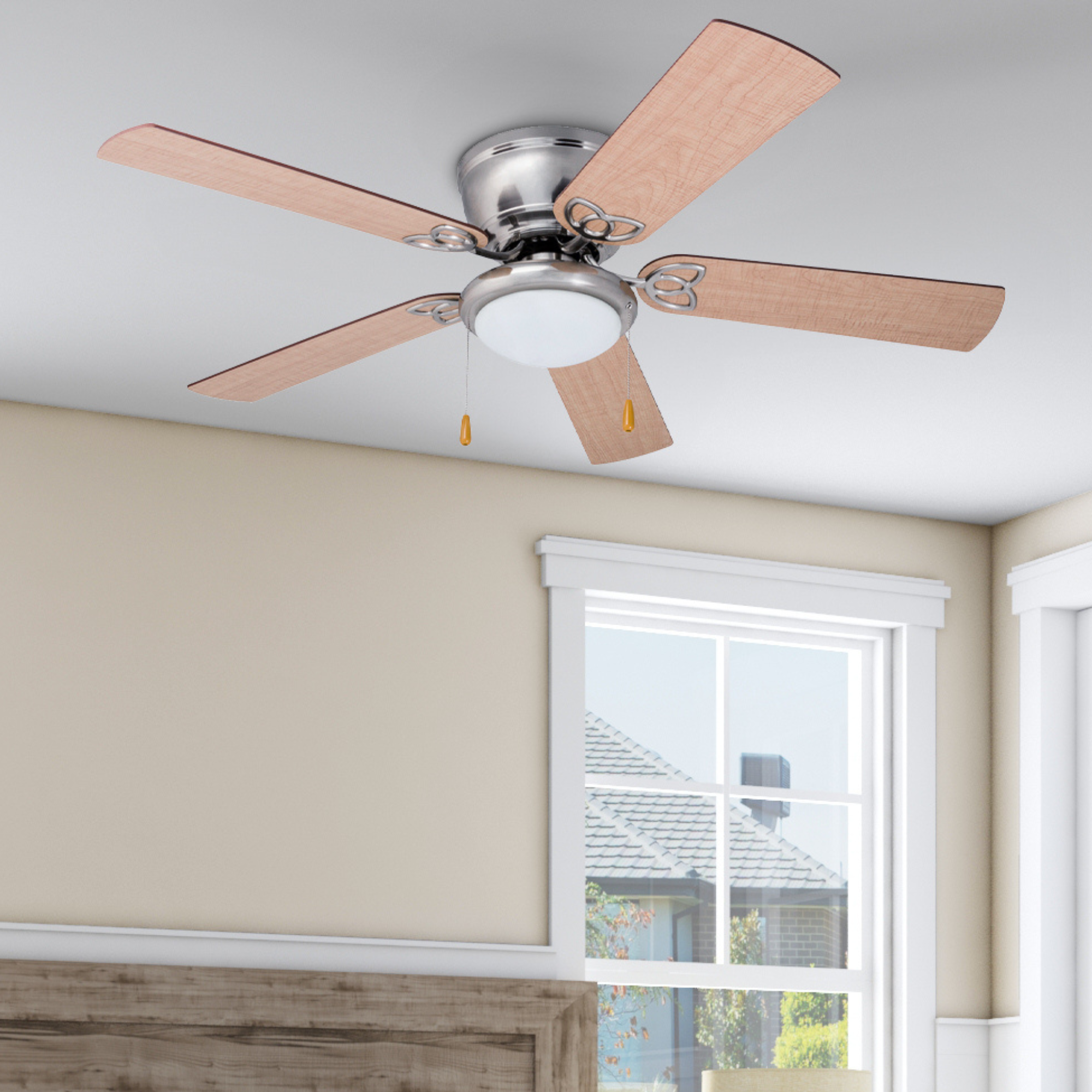 52 Inch Benton Brushed Nickel Ceiling Fan with Pull Chain - Perfect for Living Room, Bedroom, and Outdoor Spaces