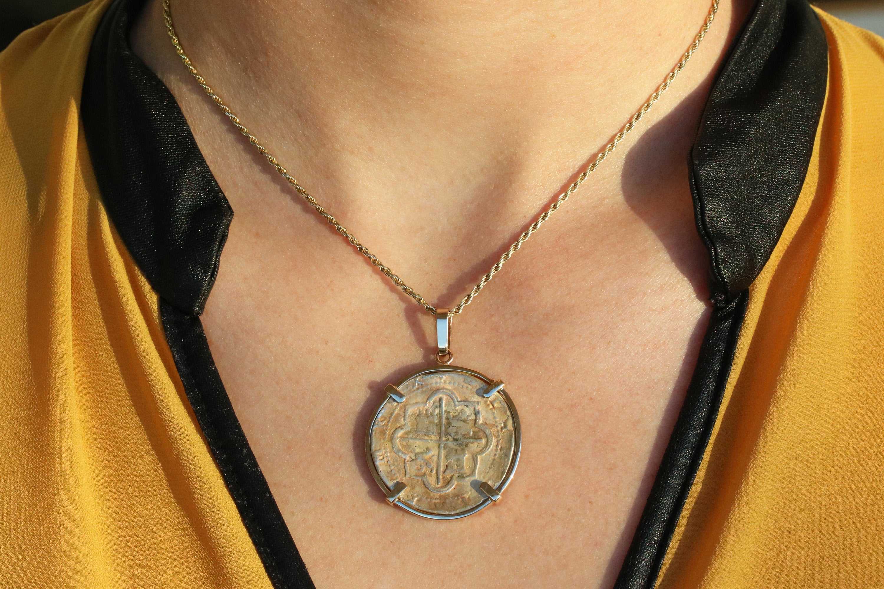 Authentic Atocha Coin Necklace in 14K Gold Bezel - Spanish Treasure Jewelry for Women, Perfect for Gifts, Parties & Historical Collections