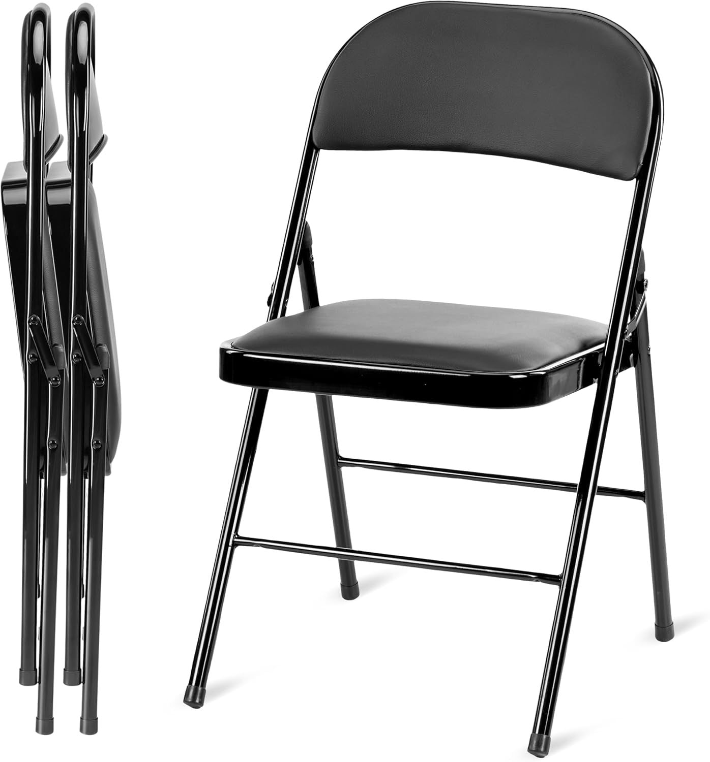 2 Pack Folding Chairs with Leather Padded Cushion Seats & Durable Metal Frame - Comfortable Foldable Portable Chairs for Indoor Outdoor Use - Perfect for Events, Parties, Camping, and Home Decor
